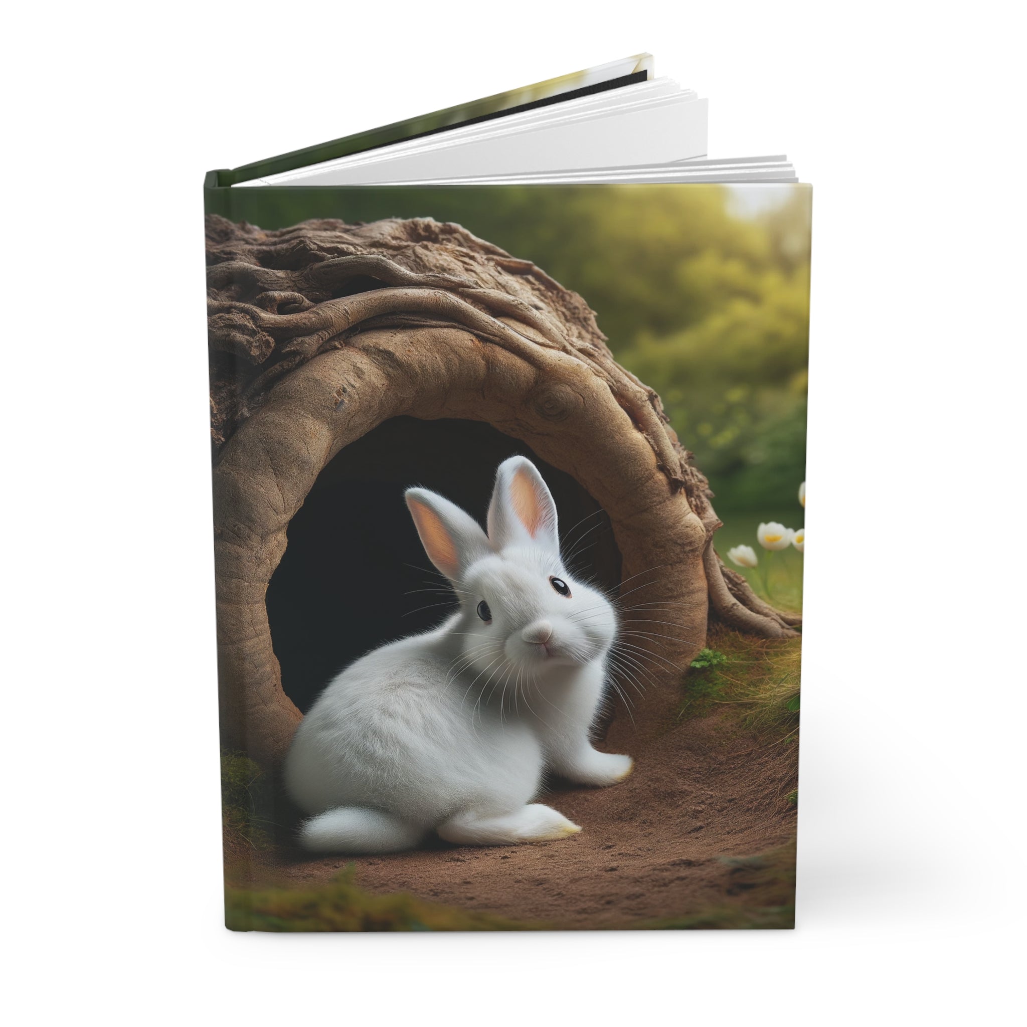 A curious, white rabbit - Hardcover Notebook