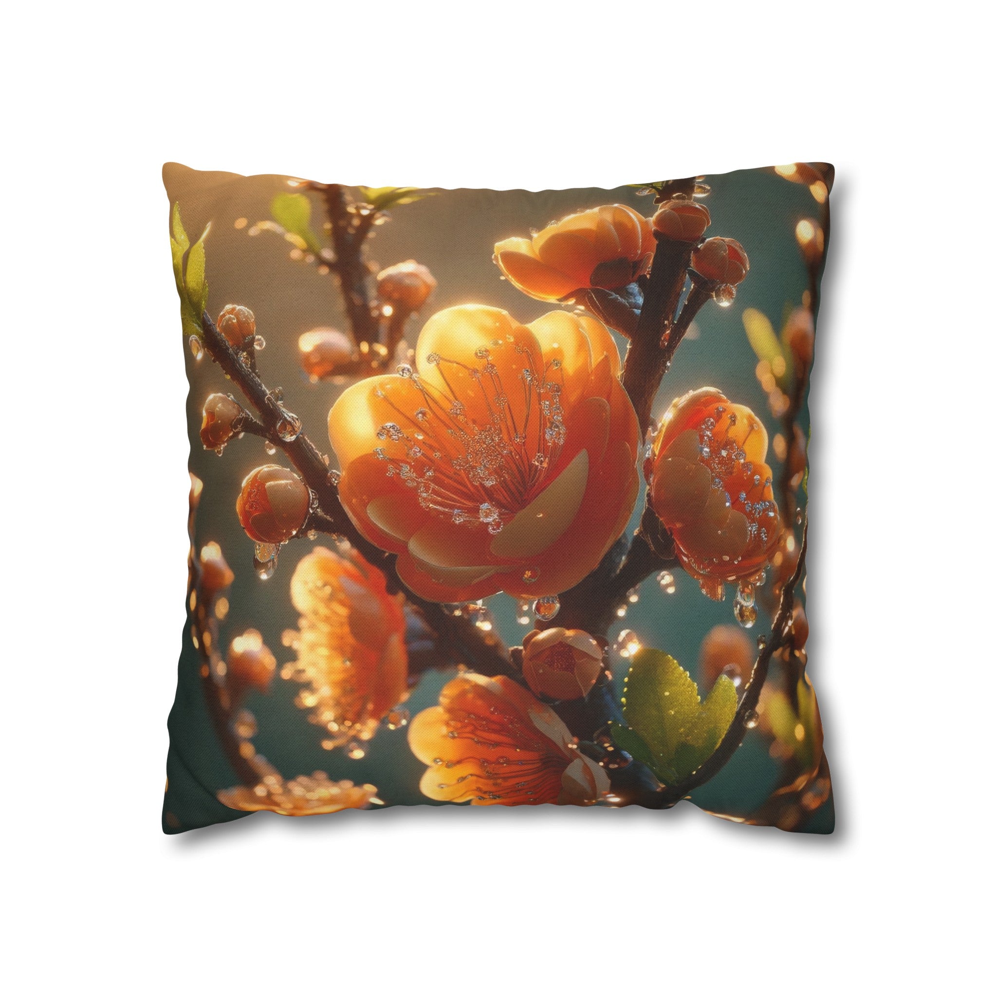 Orange diamond flowers (2) - Polyester Square Pillowcase