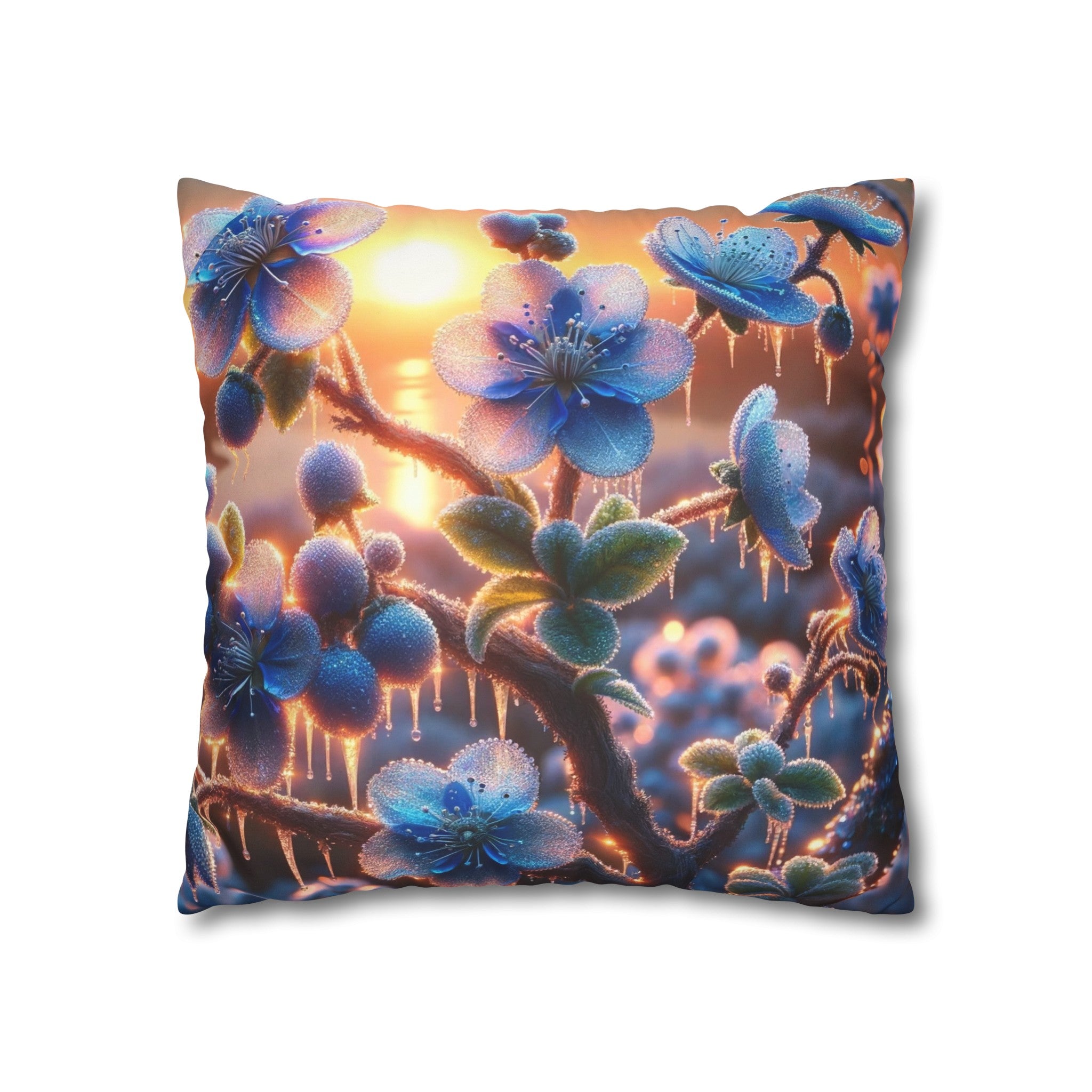 Blue,diamond flowers (1) - Suede Square Pillowcase