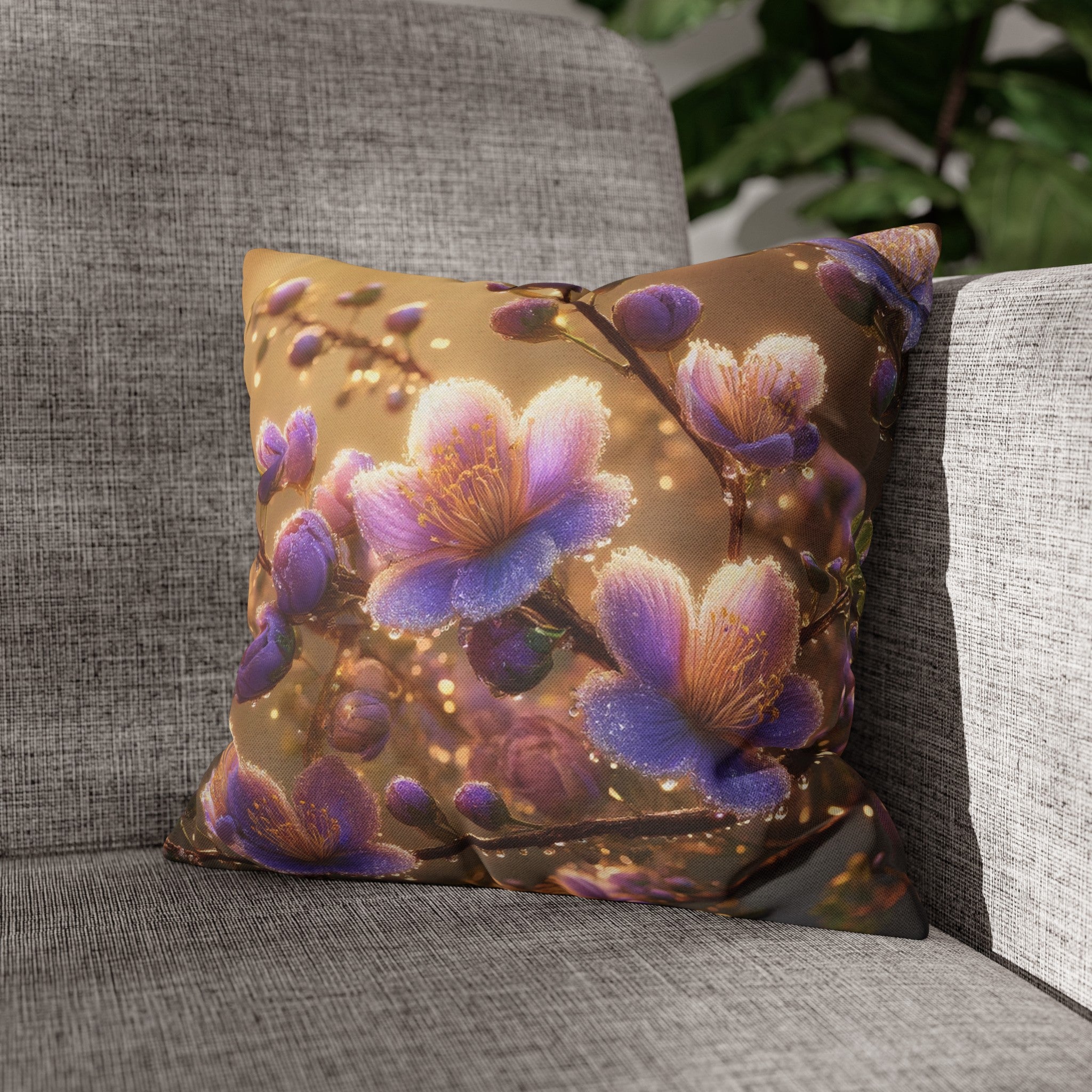 Purple diamond flowers (3) - Polyester Square Pillowcase