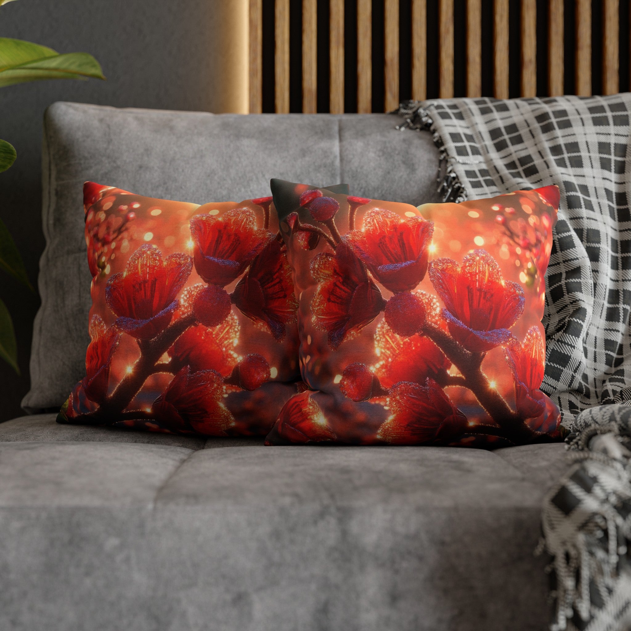 Red diamond flowers (2) -  Polyester Square Pillowcase