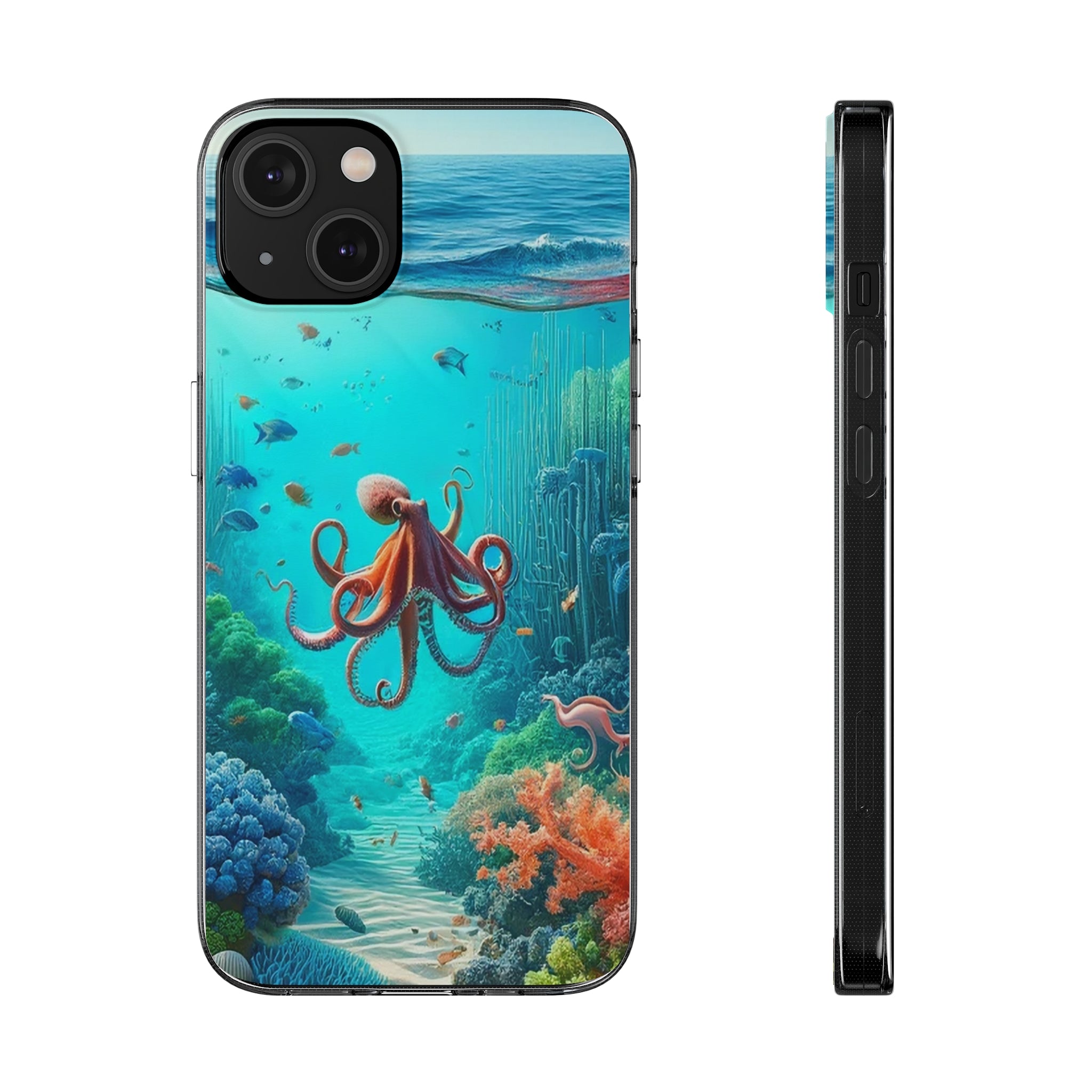 Octopus in turquoise water - Soft Phone Case