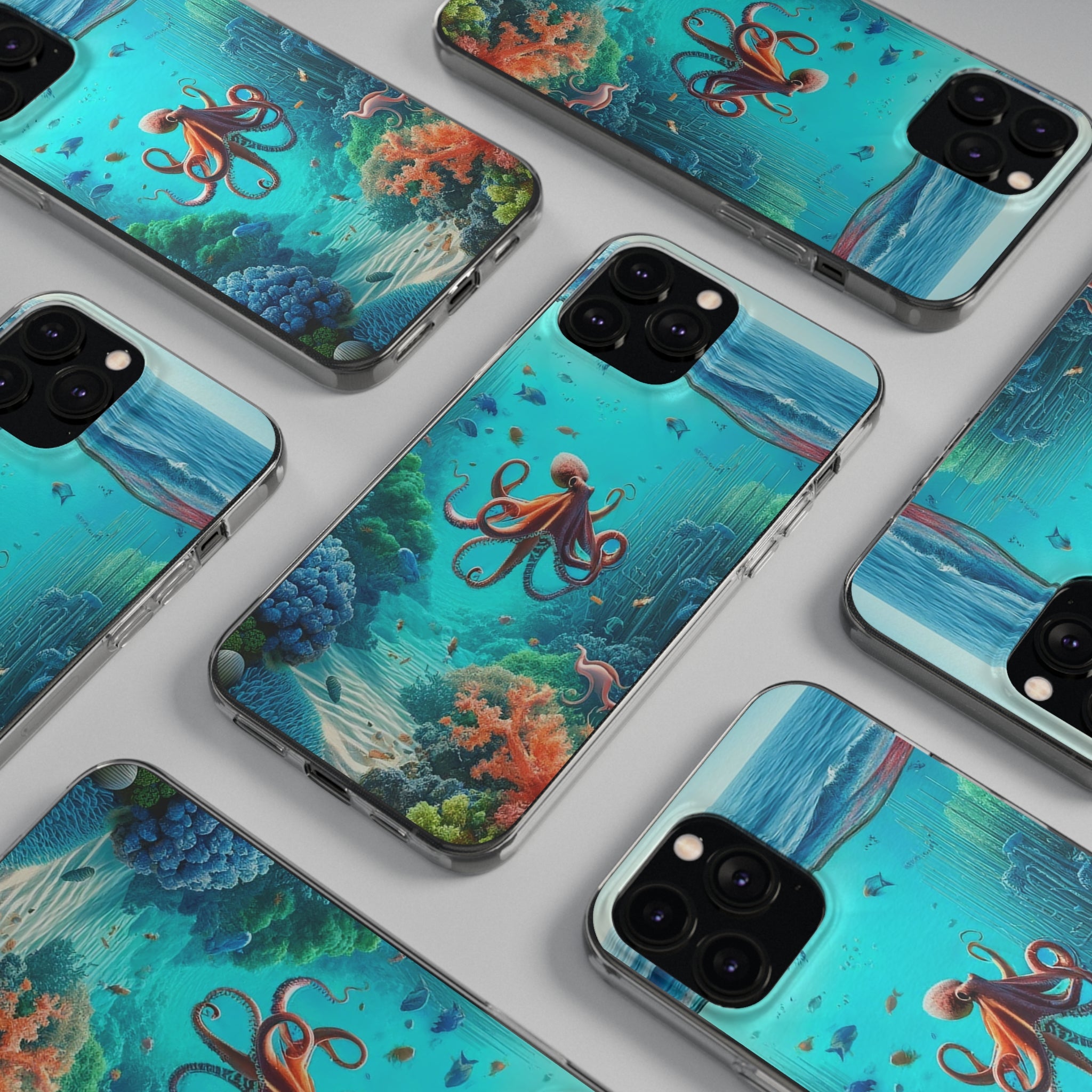 Octopus in turquoise water - Soft Phone Case