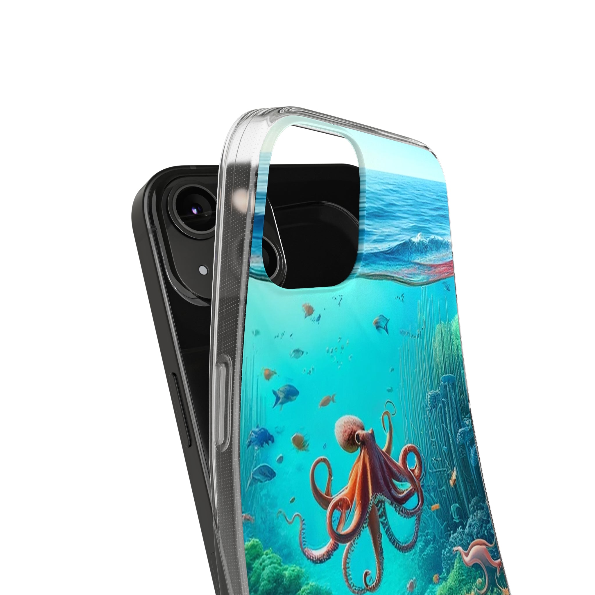 Octopus in turquoise water - Soft Phone Case