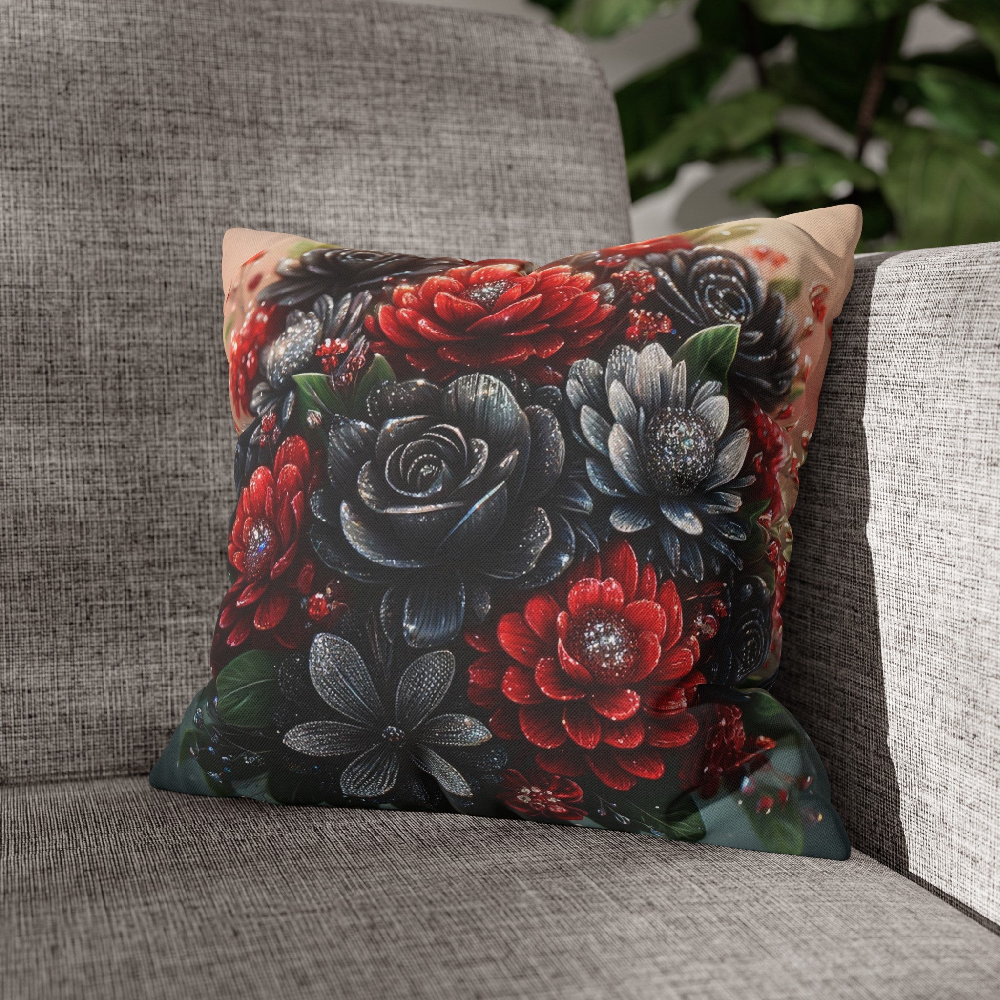 Black-Red Bouquet (1) - Polyester Square Pillowcase