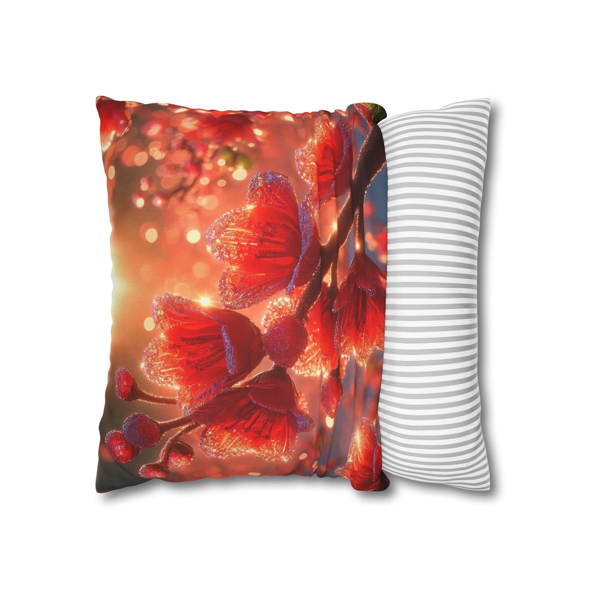 Red diamond flowers (2) -  Polyester Square Pillowcase