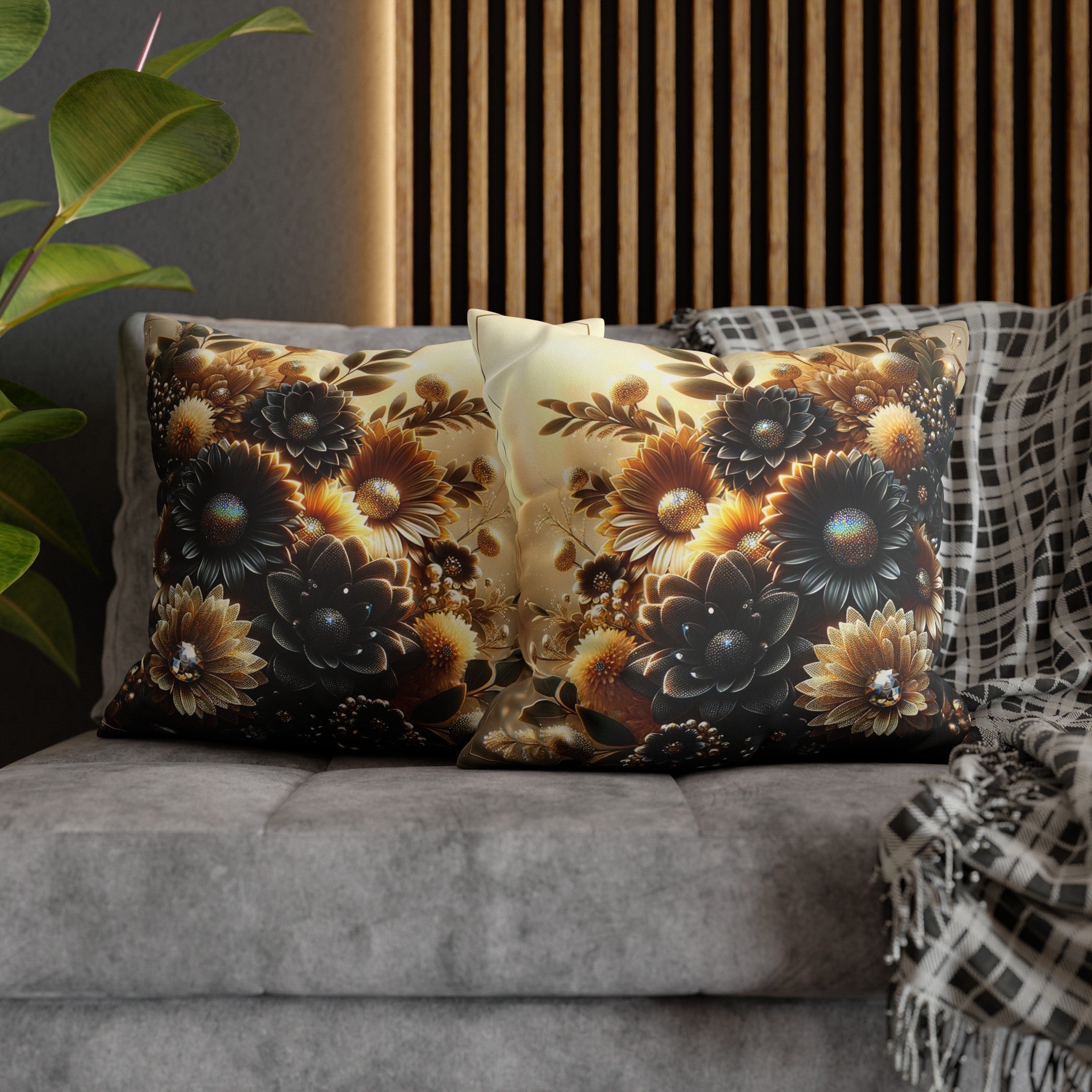 Black and golden Bouquet (2) - Suede Square Pillowcase