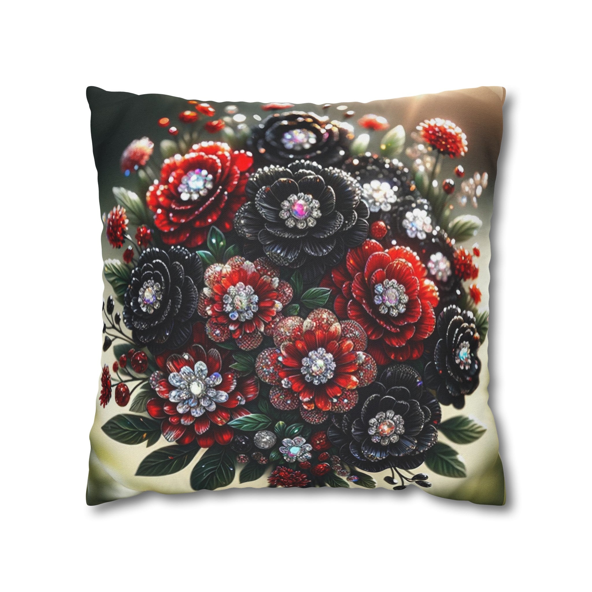 Black and Red Bouquet (2) - Polyester Square Pillowcase