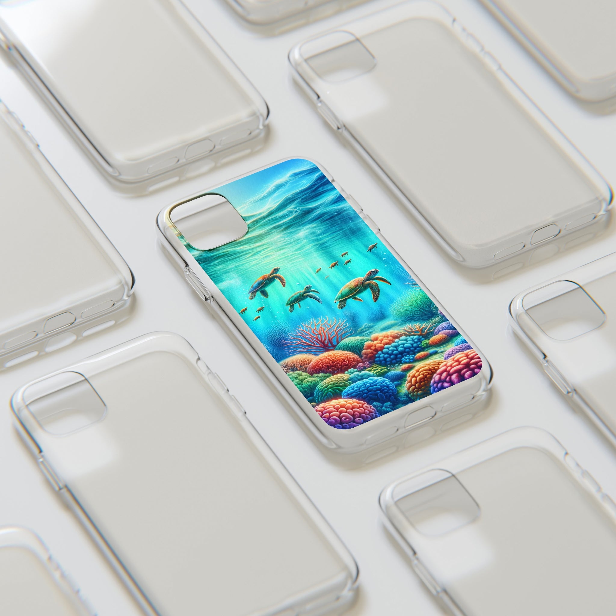 Turtles and coral reef - Soft Phone Case