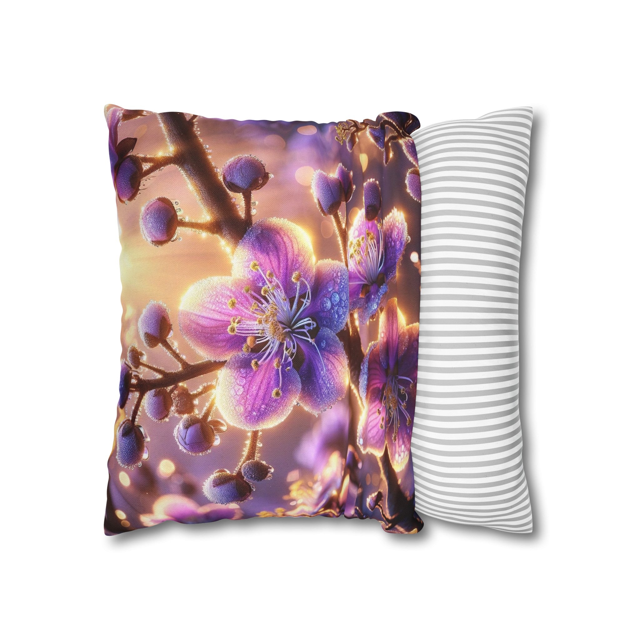 Purple diamond flowers (2) - Polyester Square Pillowcase