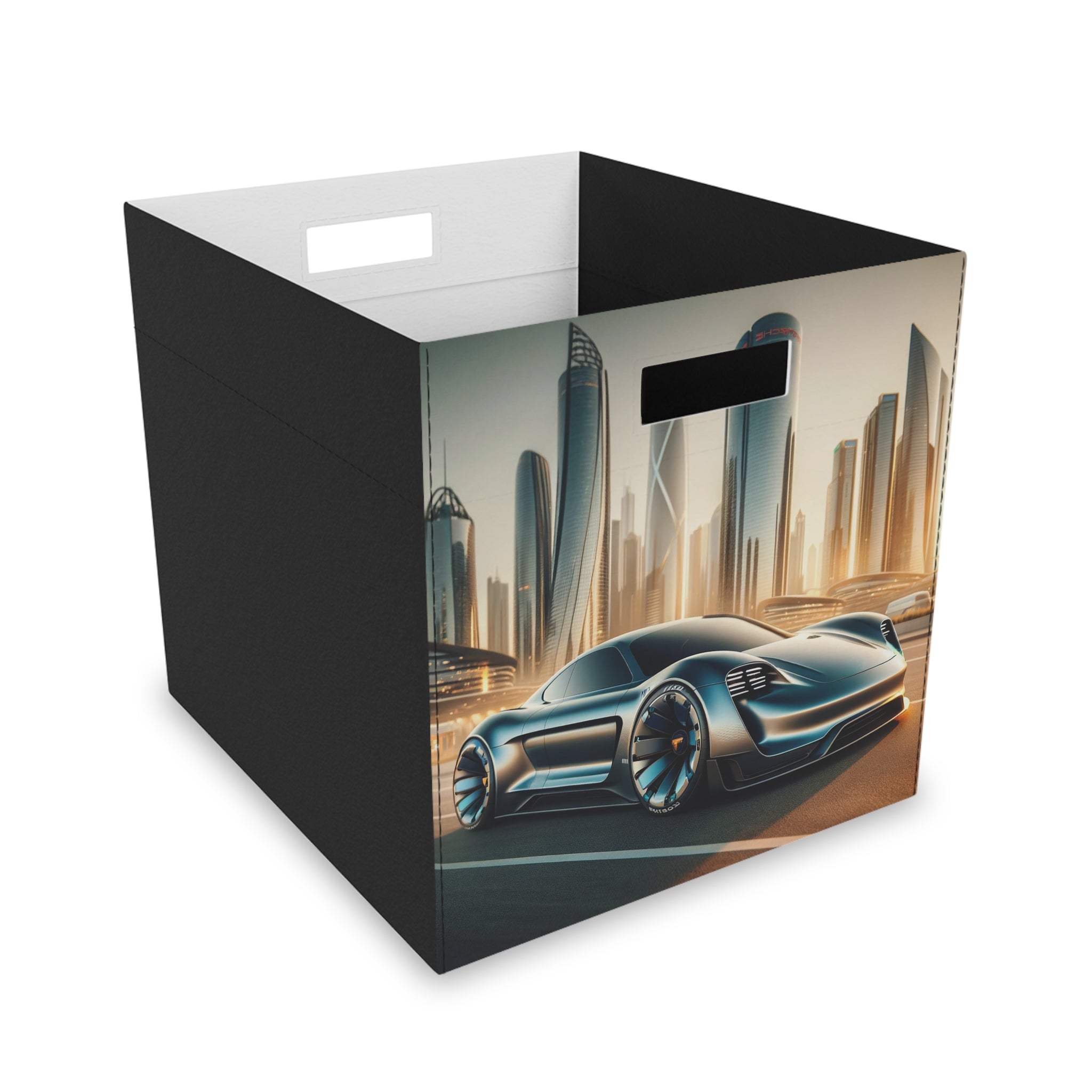 Blue car in futuristic city - Storage Box