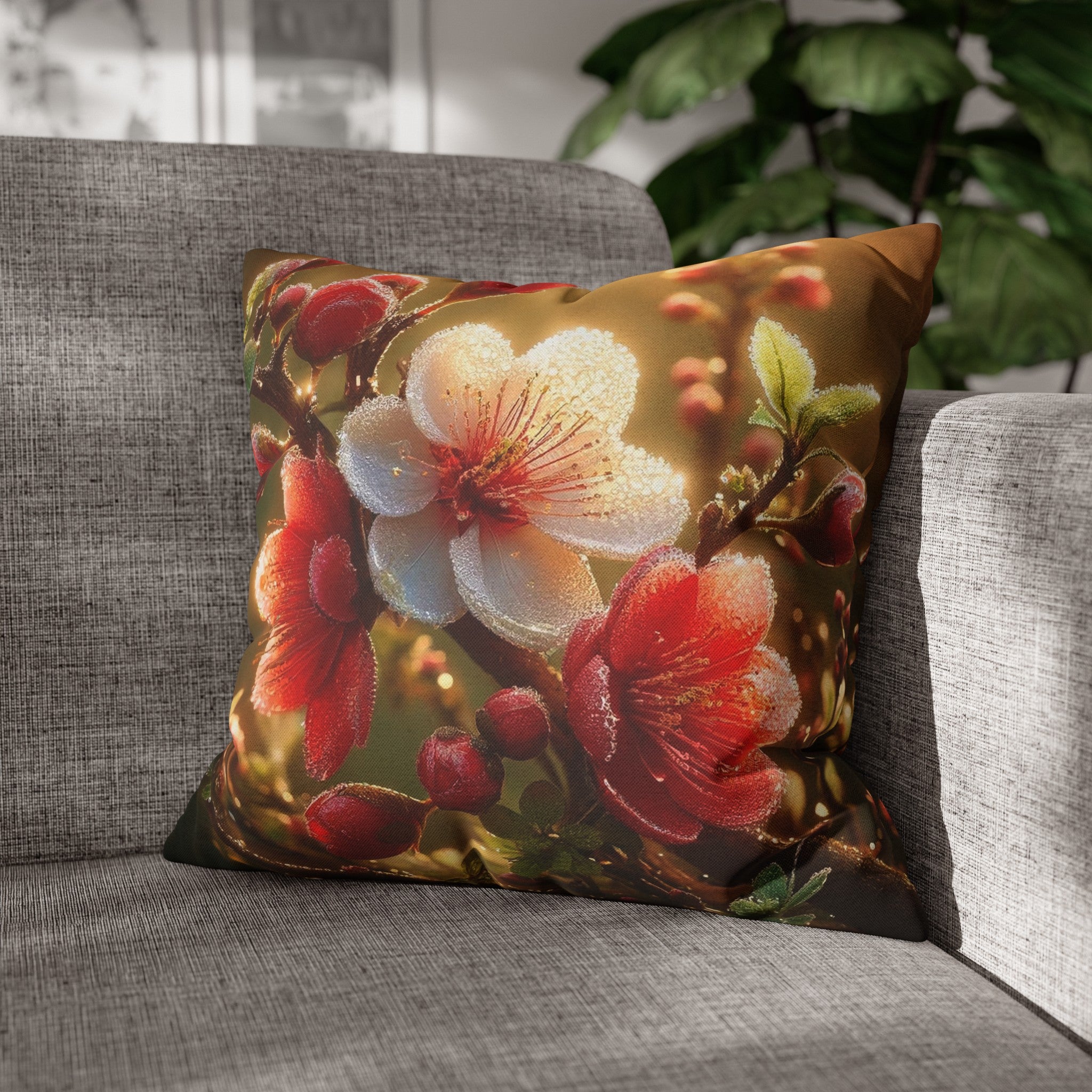 Red diamond flowers (4) - Polyester Square Pillowcase