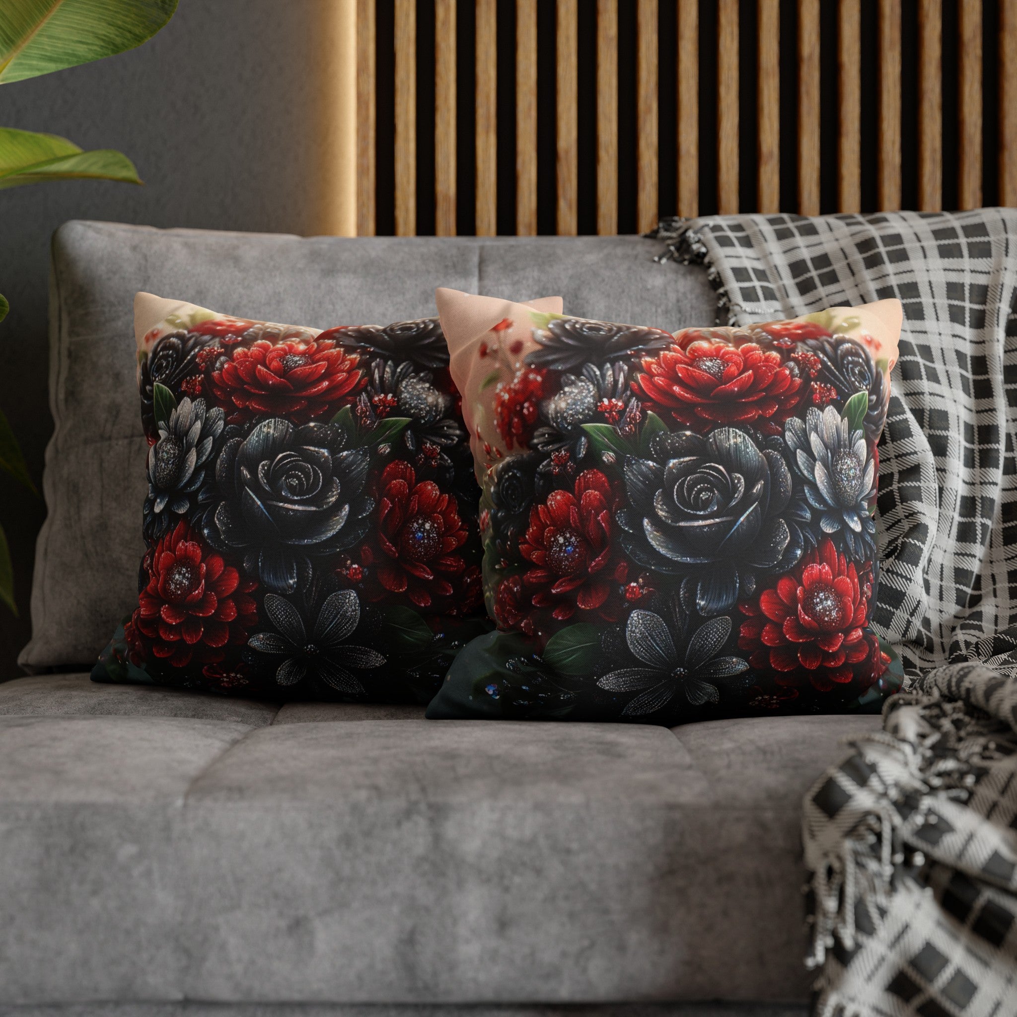 Black-Red Bouquet (1) - Polyester Square Pillowcase