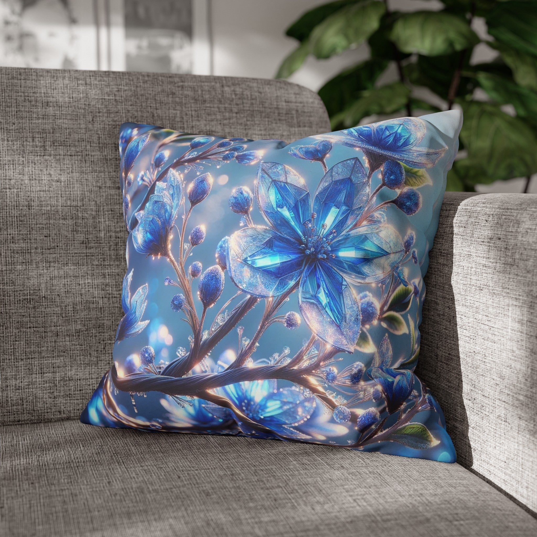 Blue, diamond flowers (5) - Suede Square Pillowcase