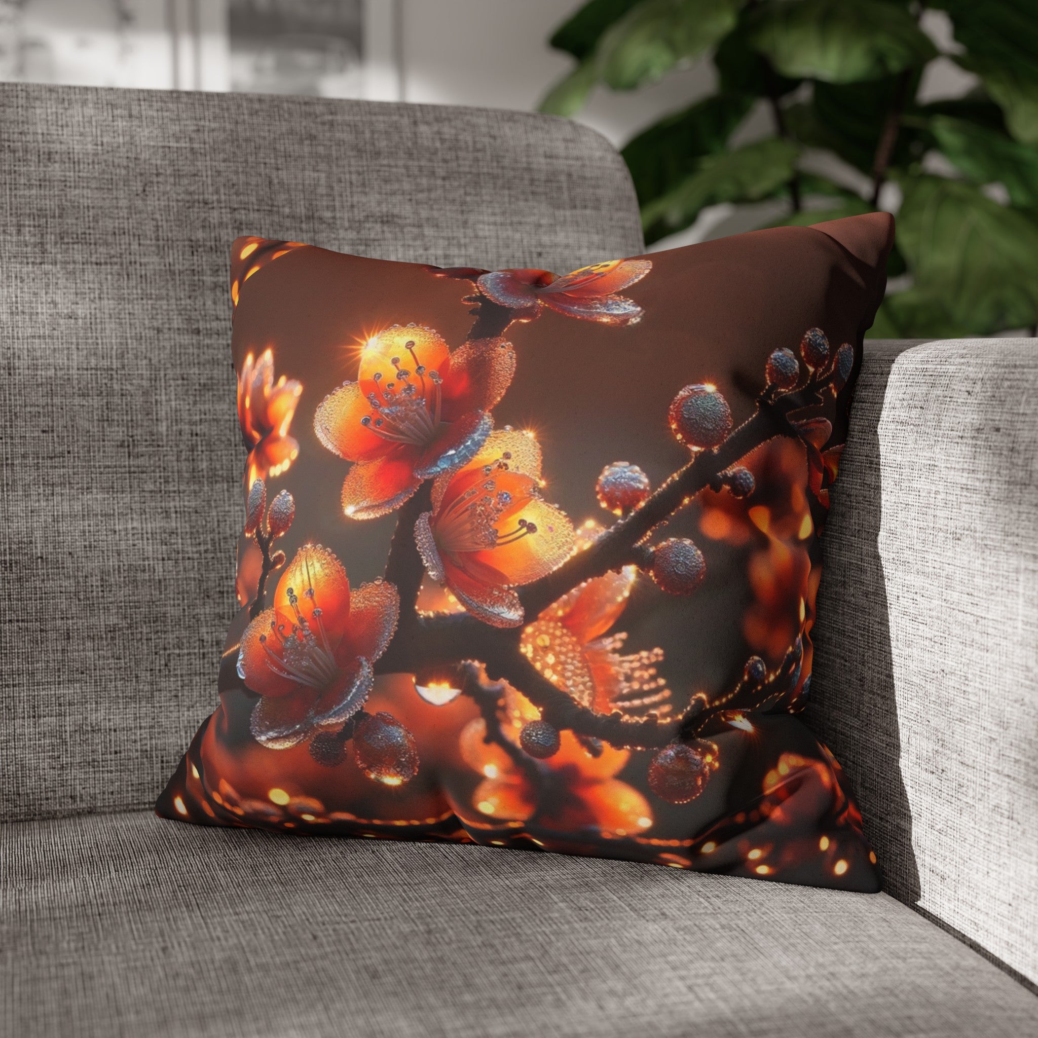 Orange diamond flowers (1) - Suede Square Pillowcase