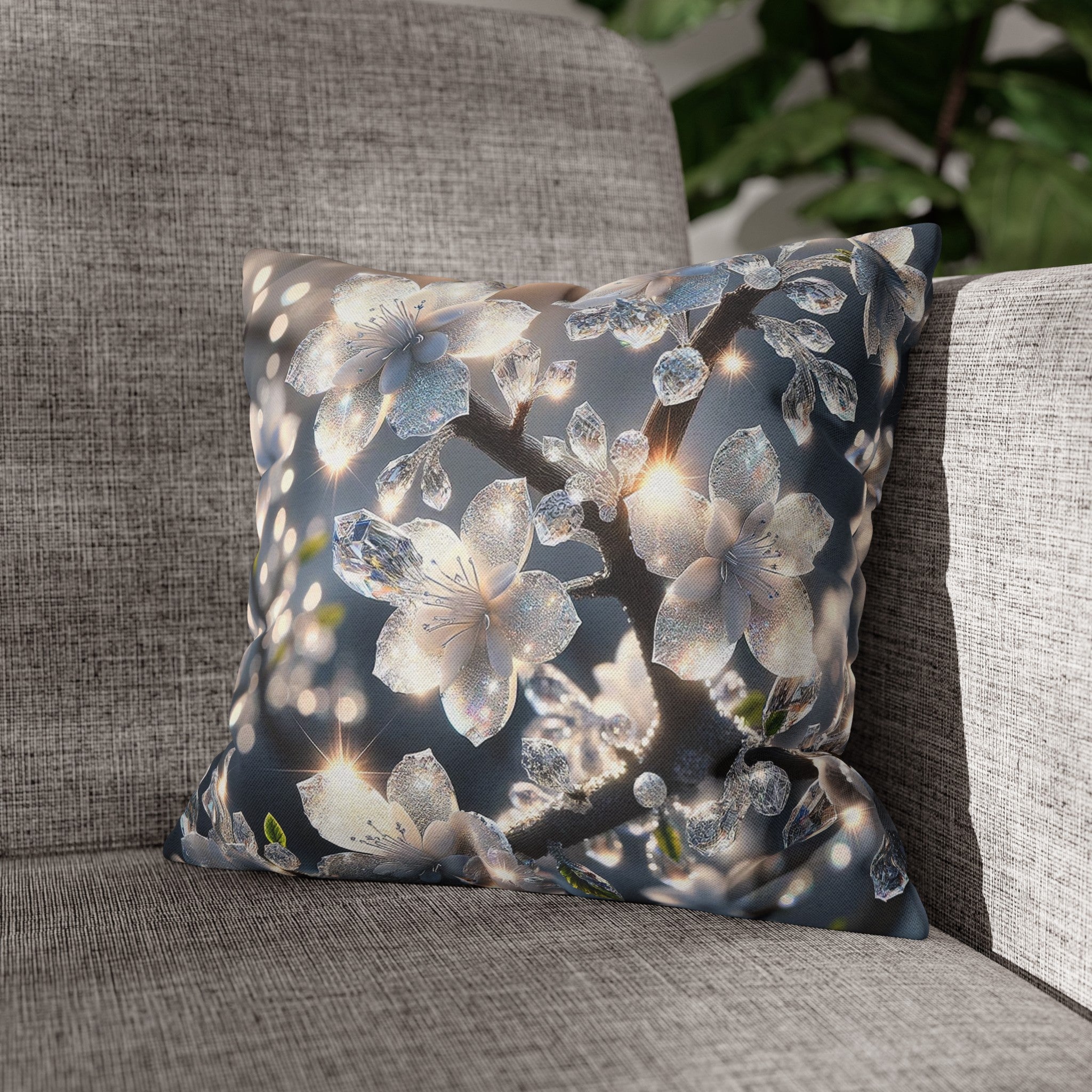 White diamond flowers (5) - Polyester Square Pillowcase