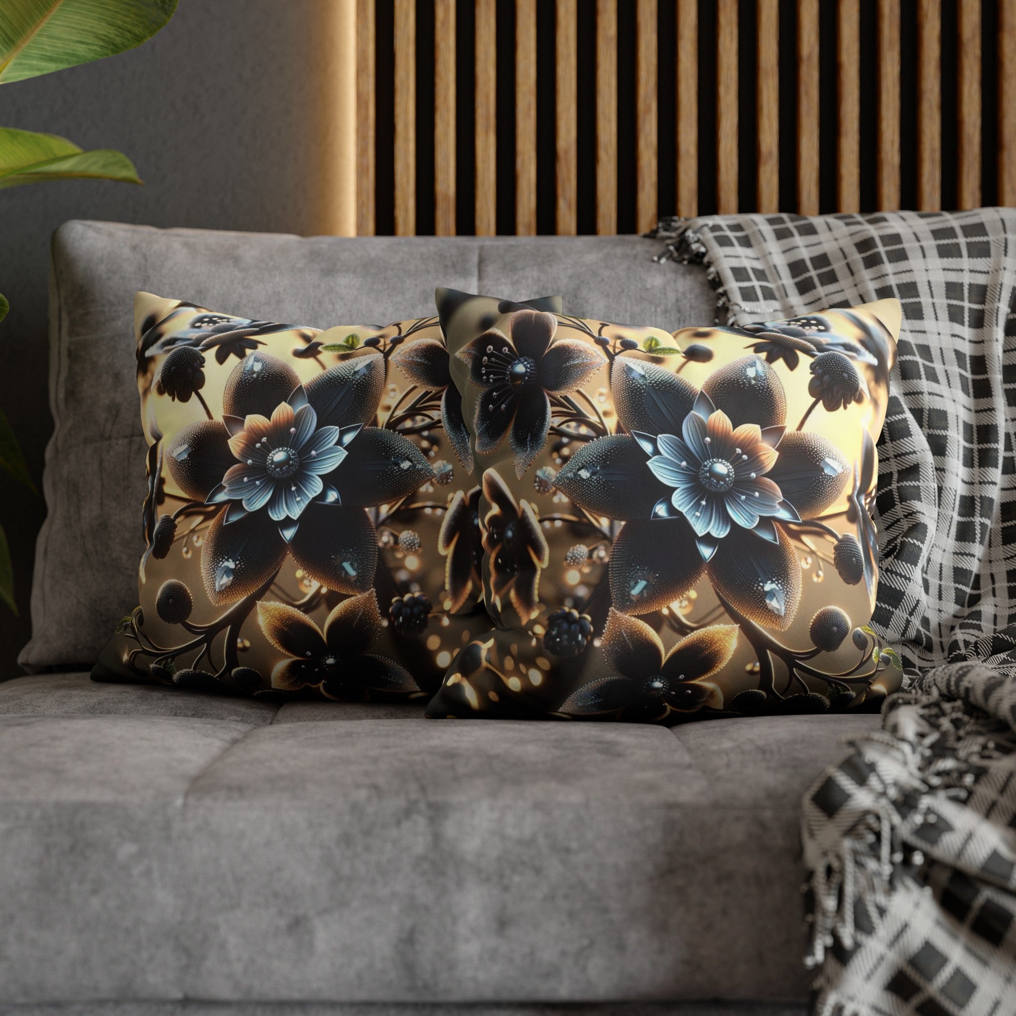 Black diamond flowers (4) - Suede Square Pillowcase