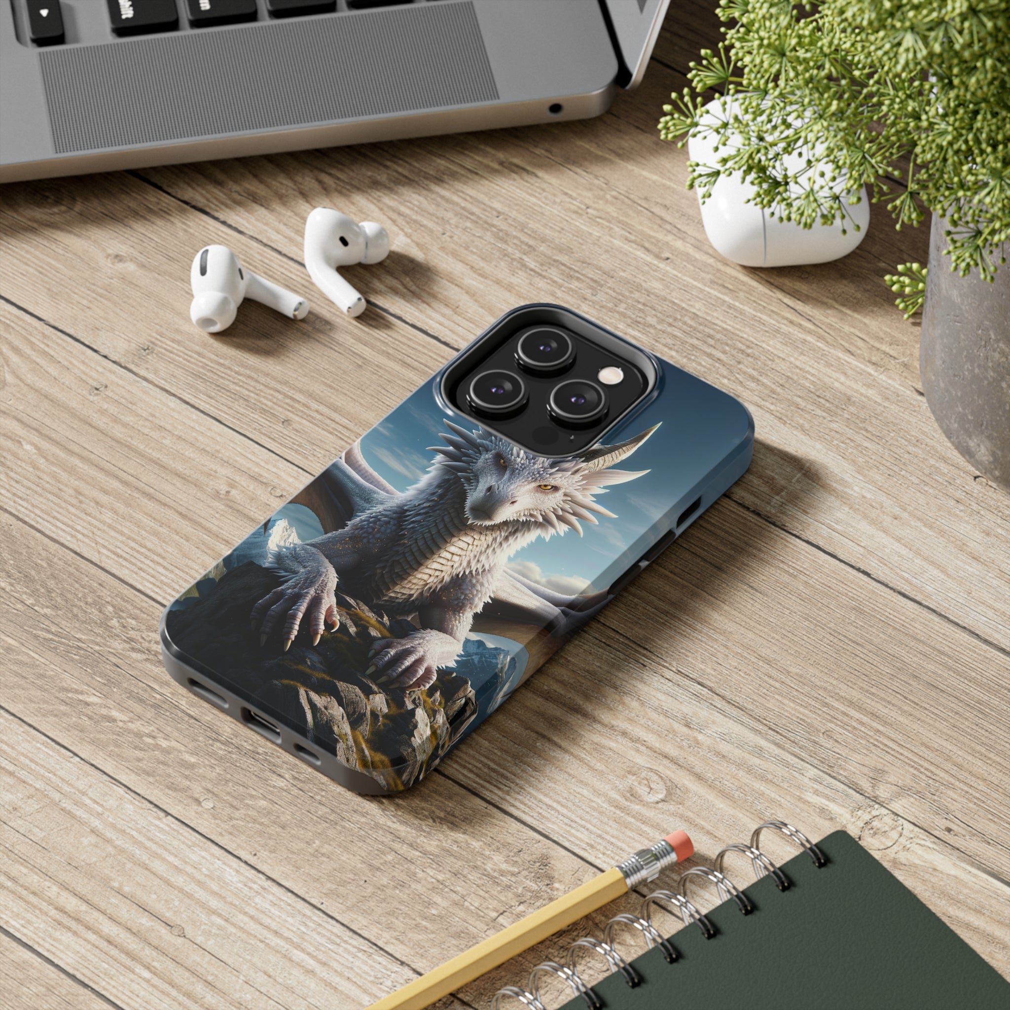 White dragon on a rock - Tough Phone Case