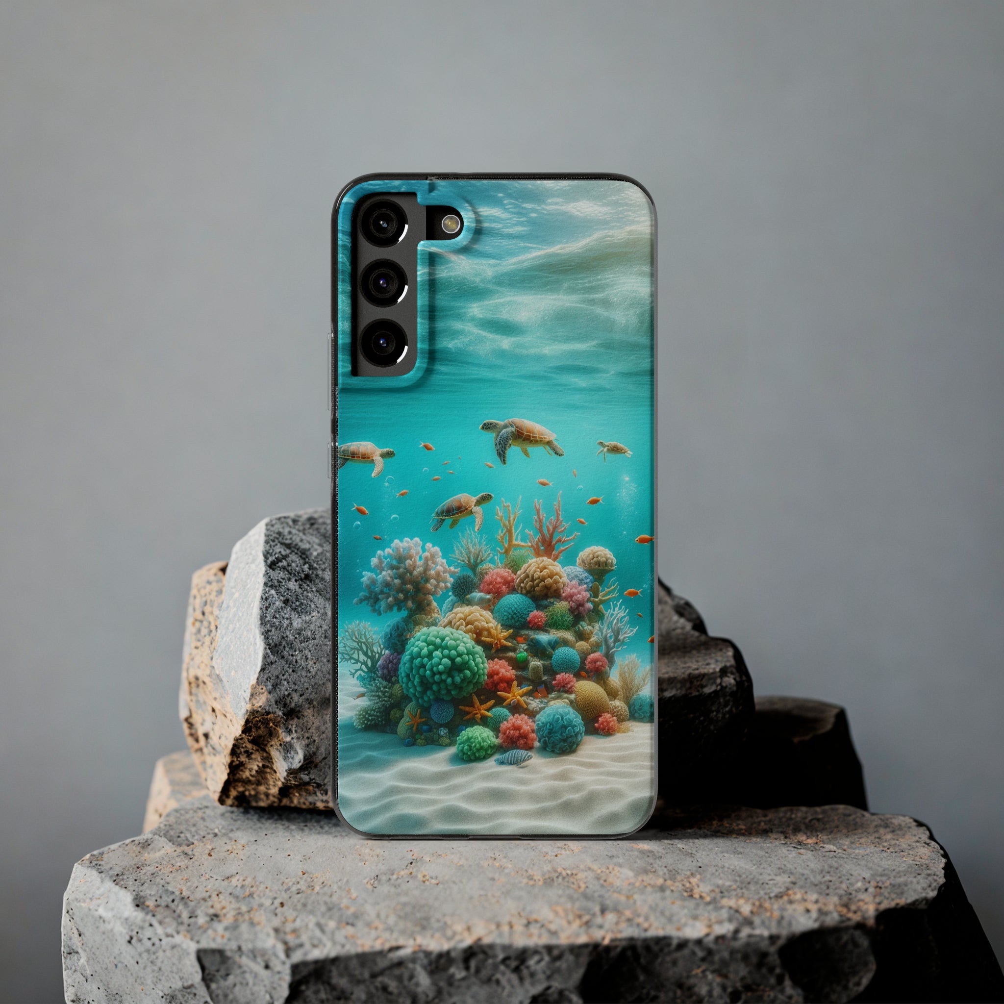 Turtles on coral reef - Soft Phone Case