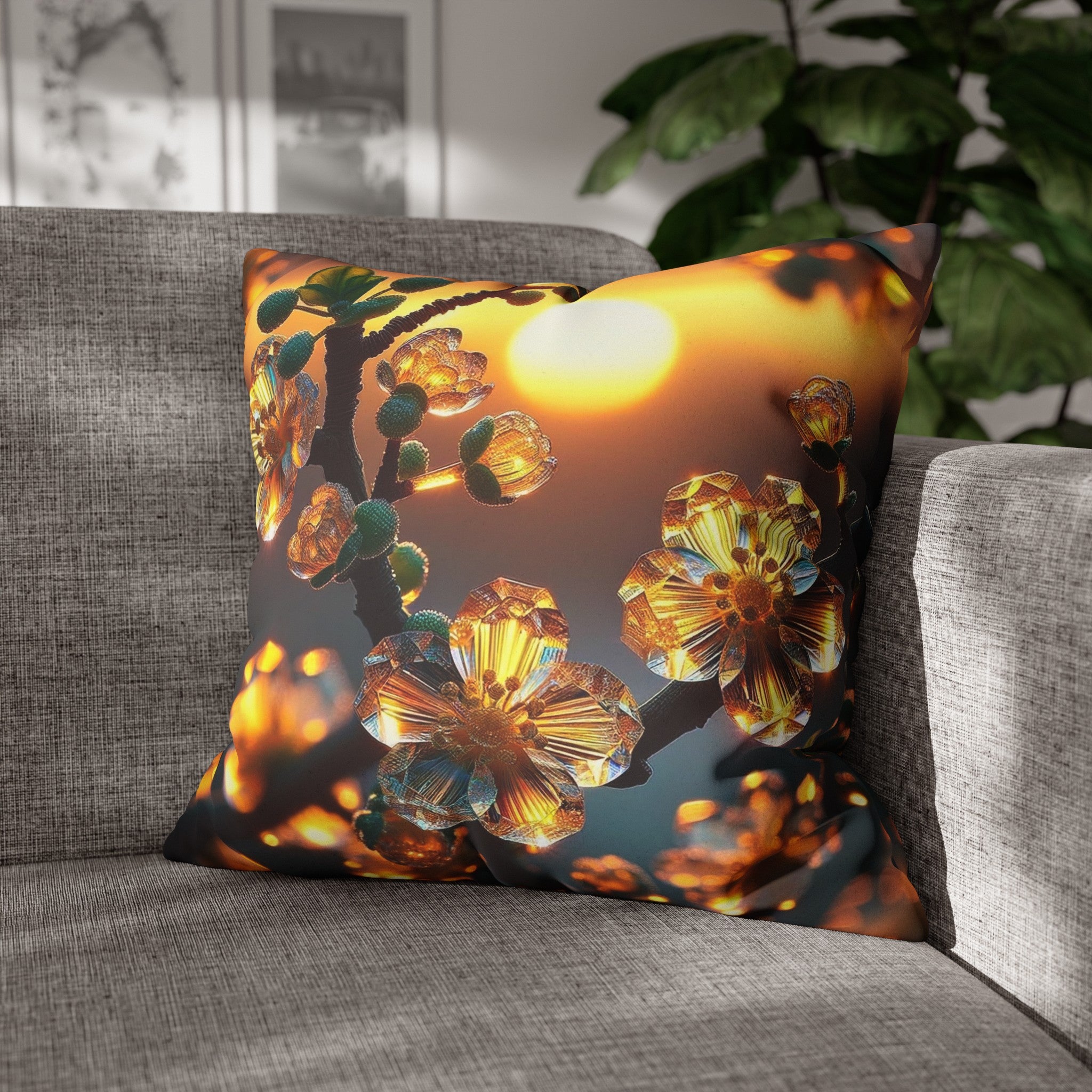 Yellow diamond flowers (4) - Suede Square Pillowcase