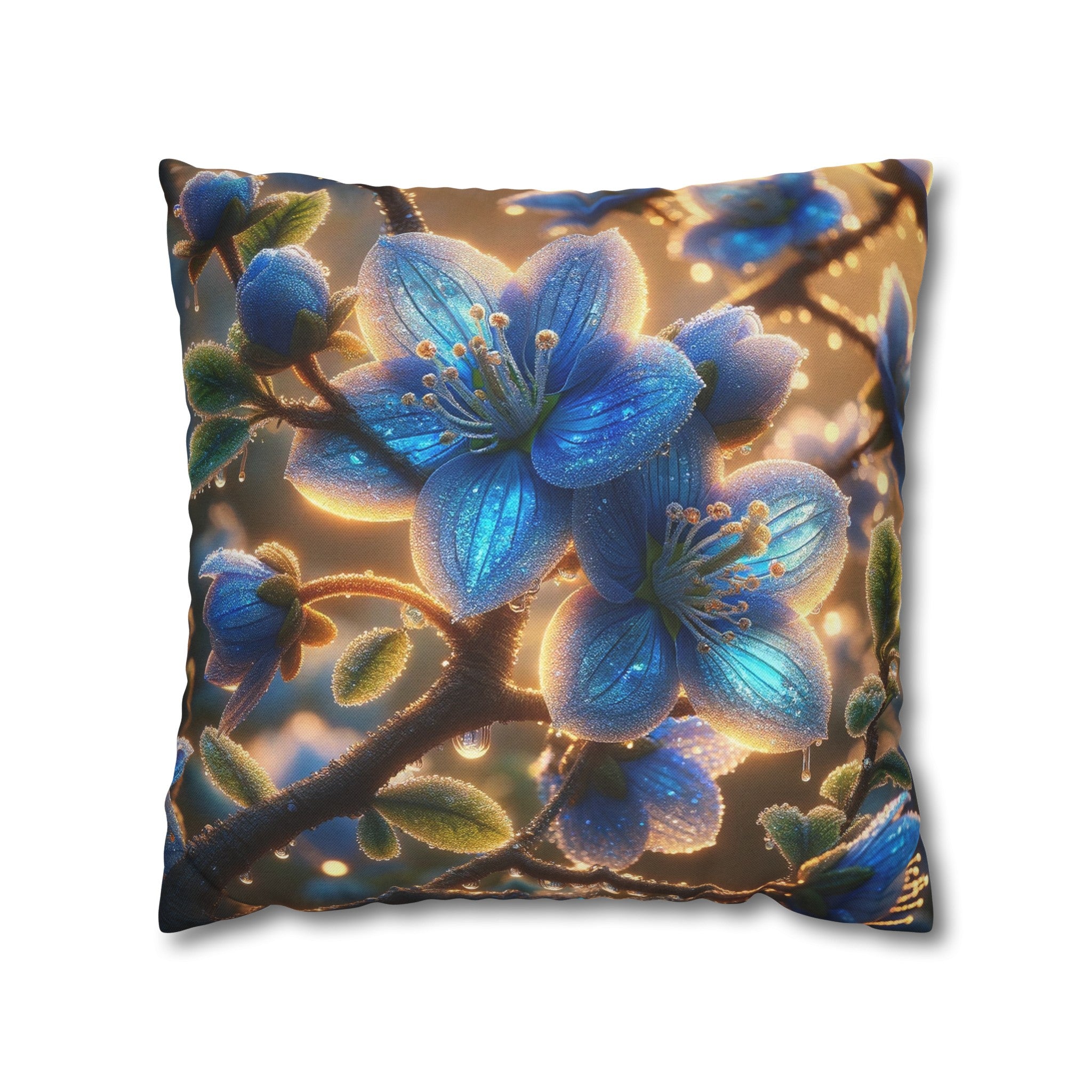 Blue, diamond flowers (3) - Polyester Square Pillowcase