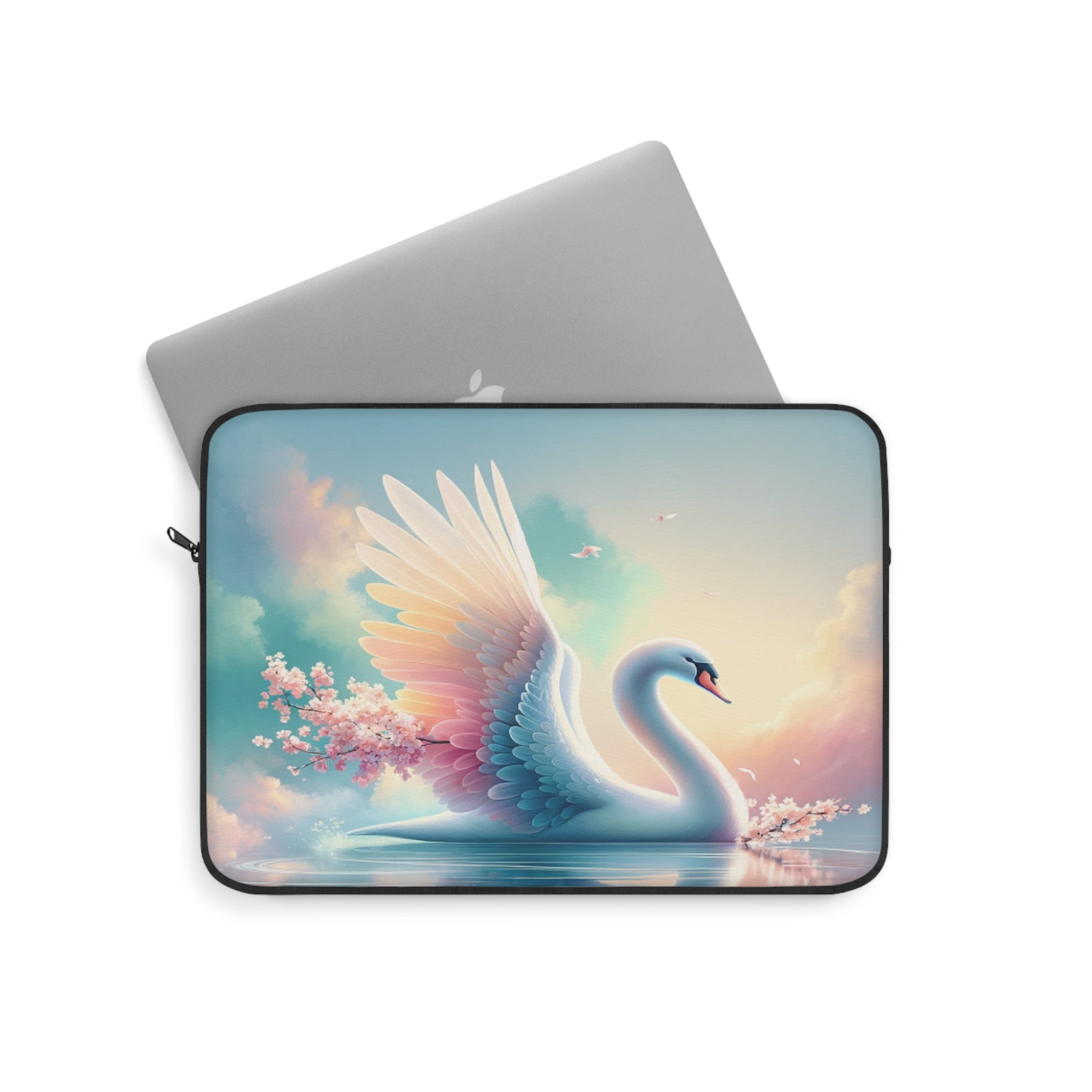 Beautiful Swan with pink flowers - Laptop Sleeve