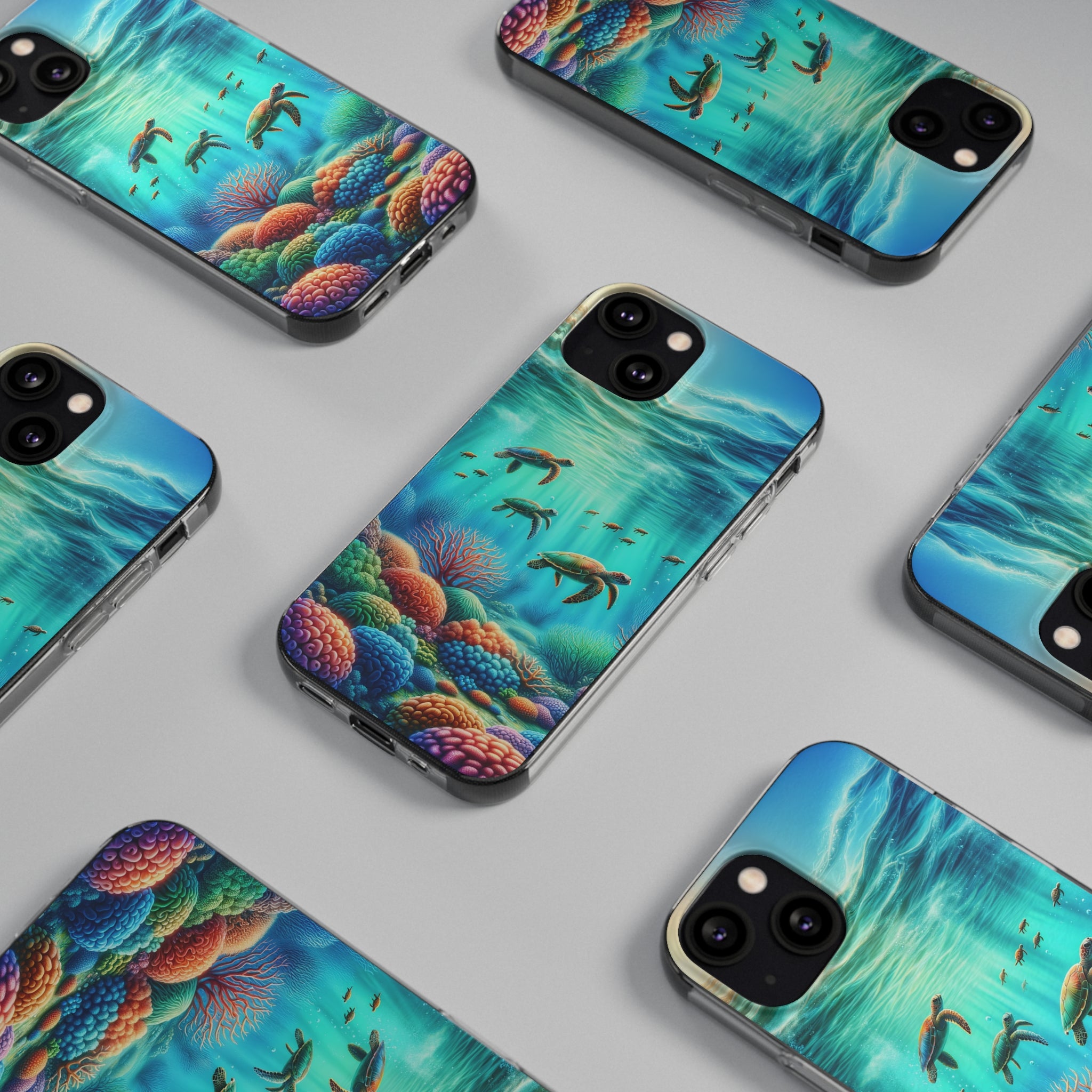 Turtles and coral reef - Soft Phone Case