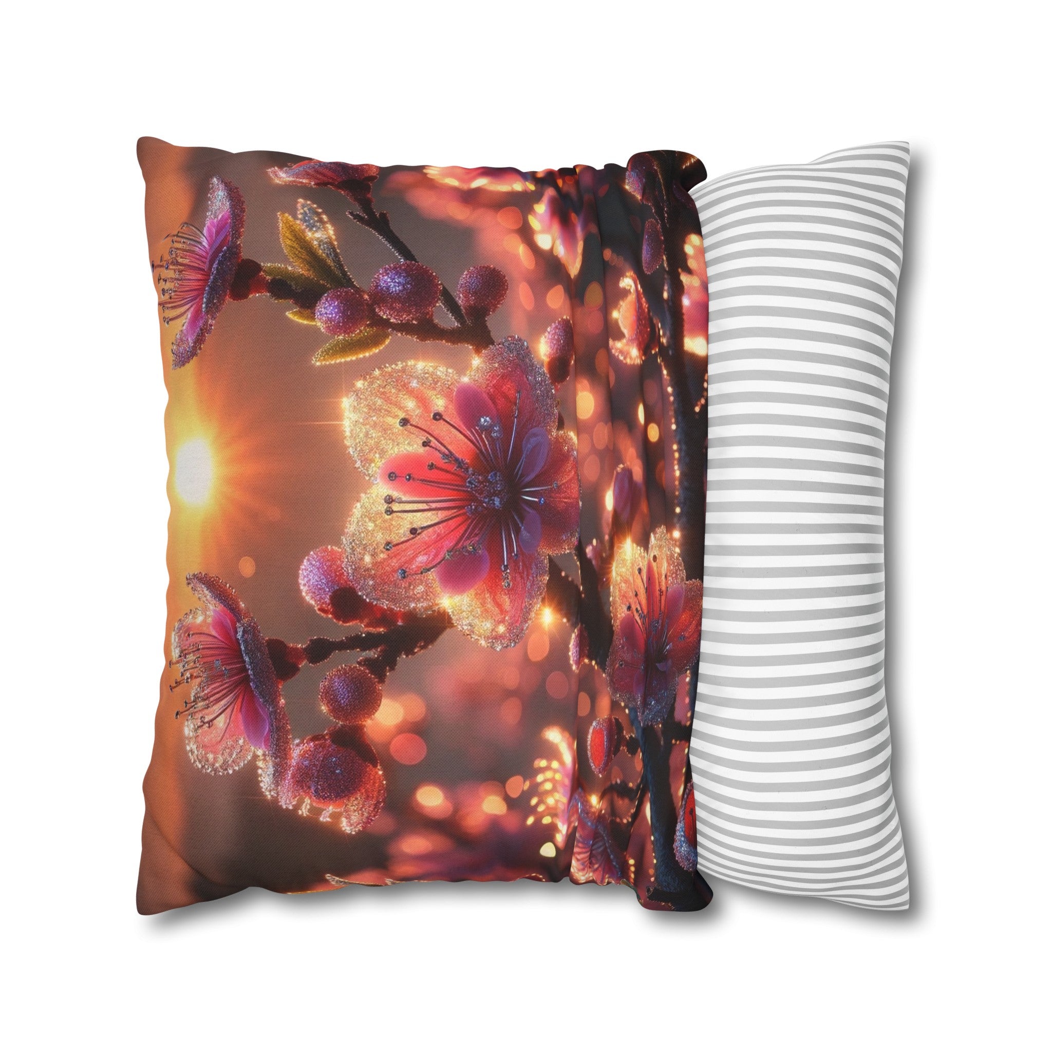 Pink diamond flowers (3) - Polyester Square Pillowcase