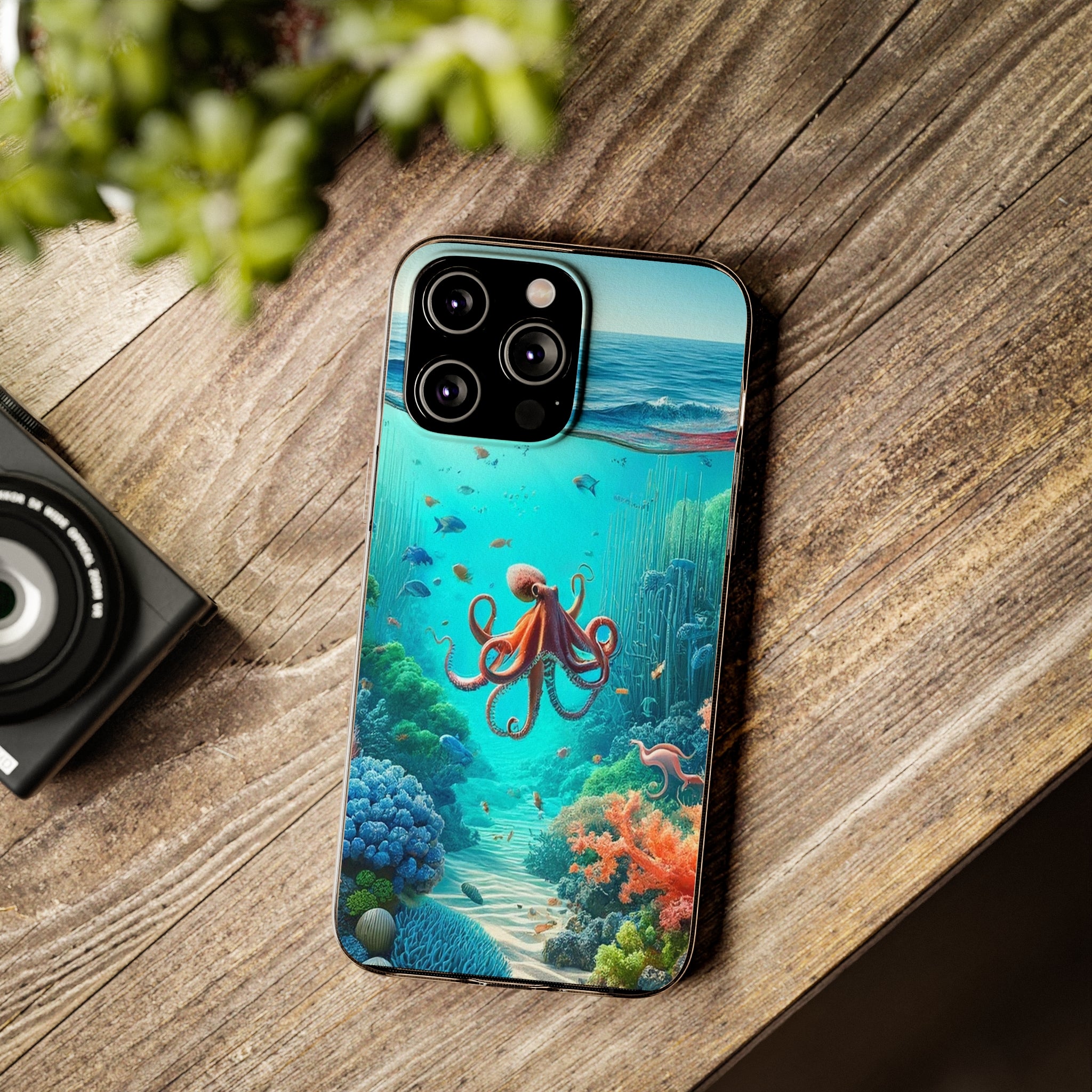 Octopus in turquoise water - Soft Phone Case