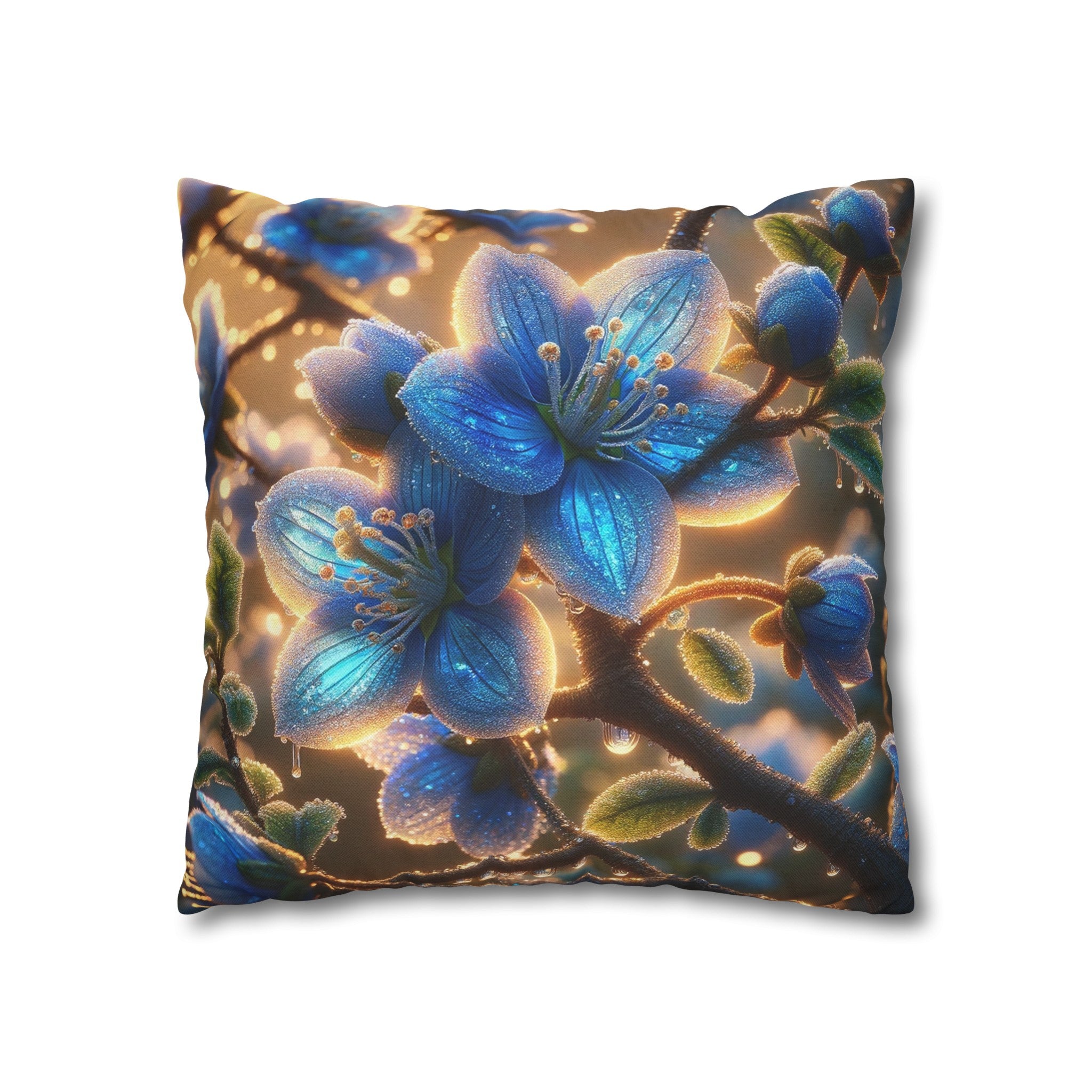 Blue, diamond flowers (3) - Polyester Square Pillowcase