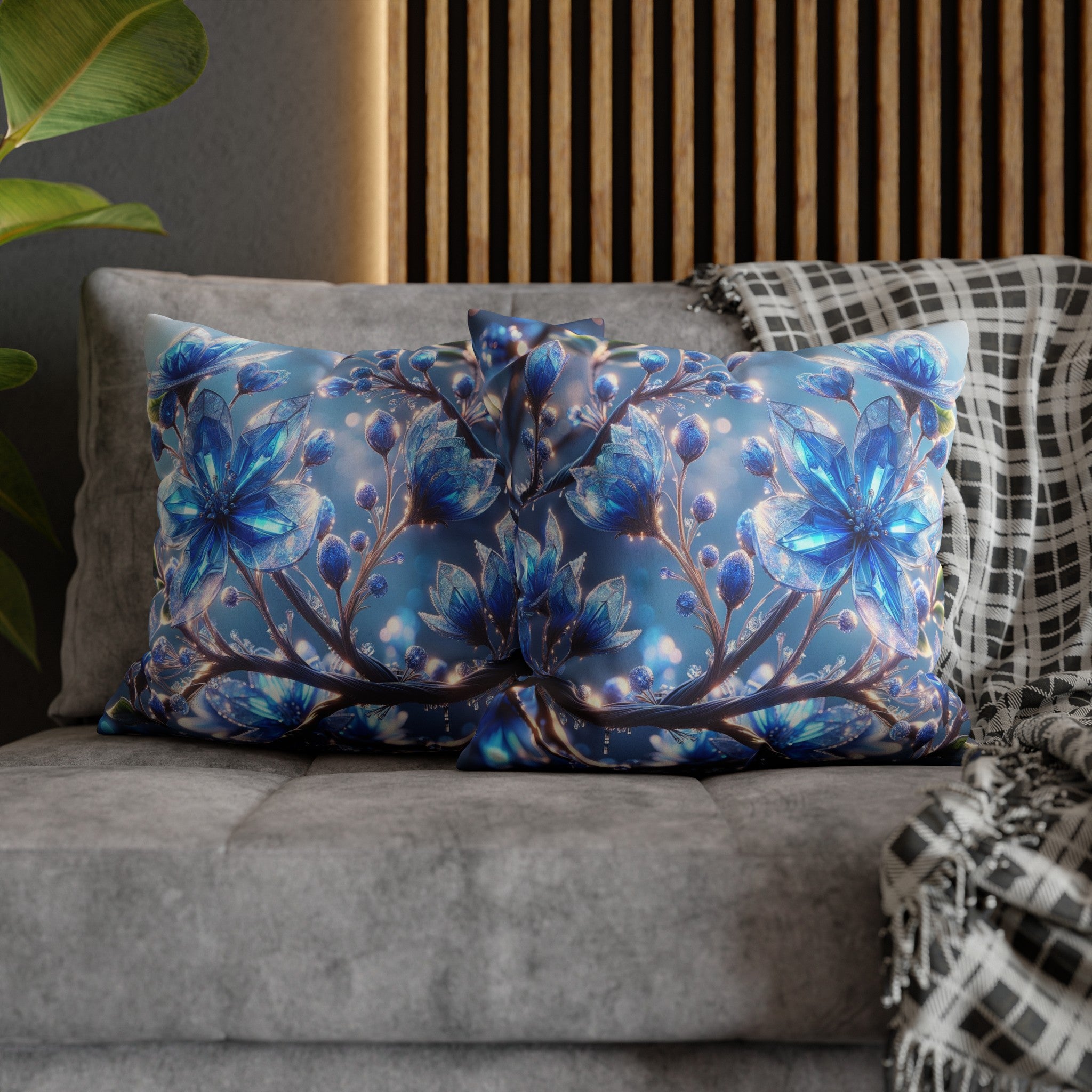 Blue, diamond flowers (5) - Suede Square Pillowcase