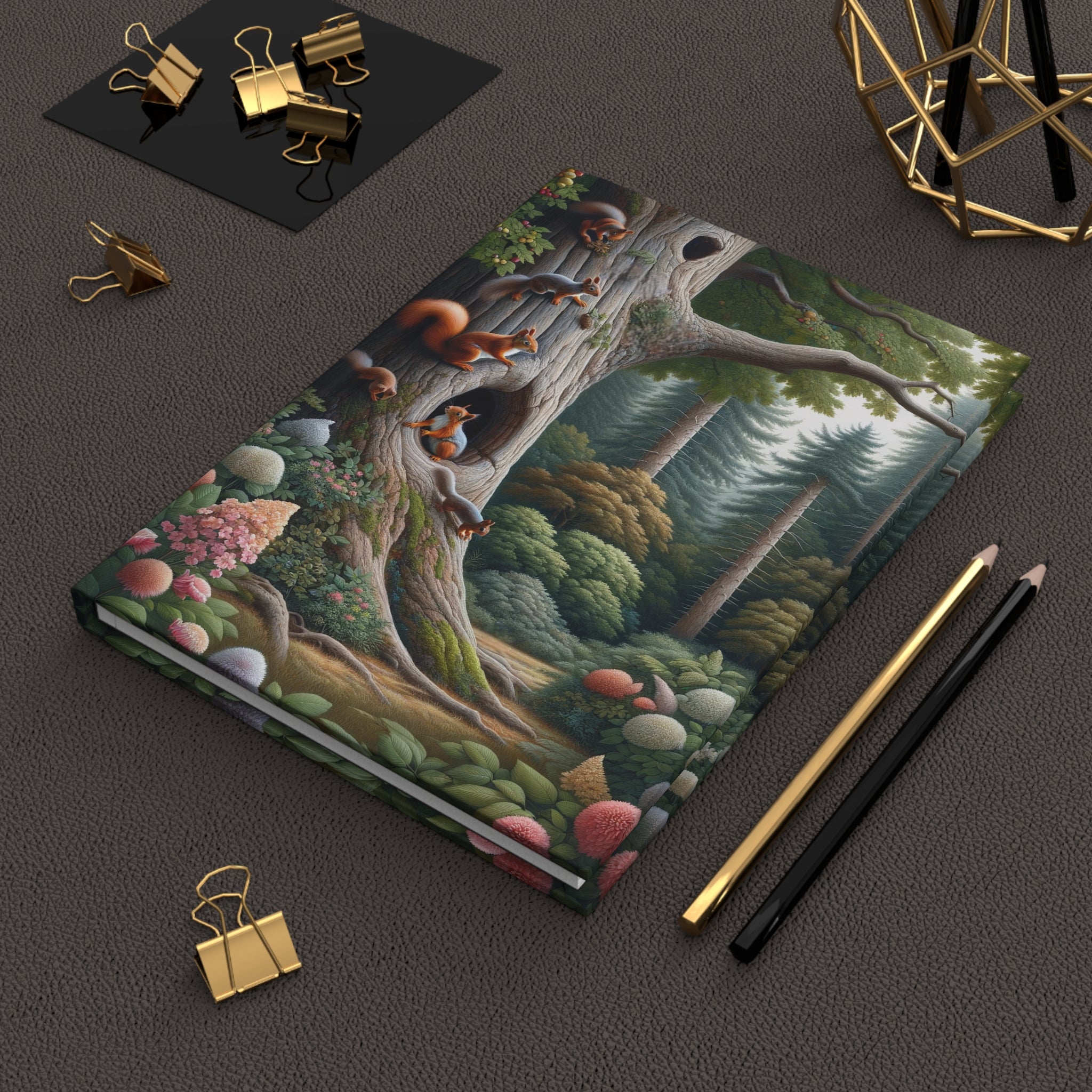 Squirrels in a tree - Hardcover Notebook