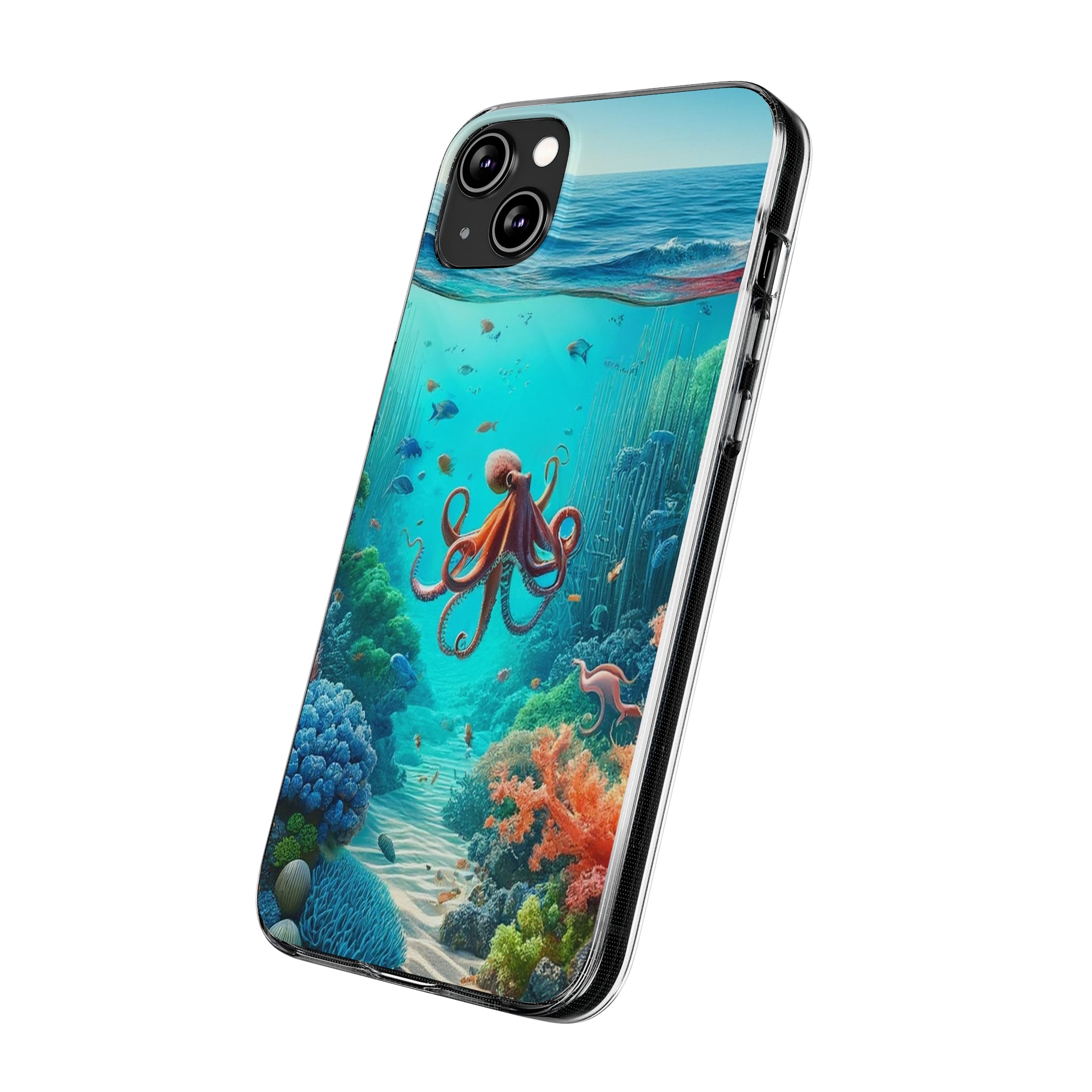 Octopus in turquoise water - Soft Phone Case