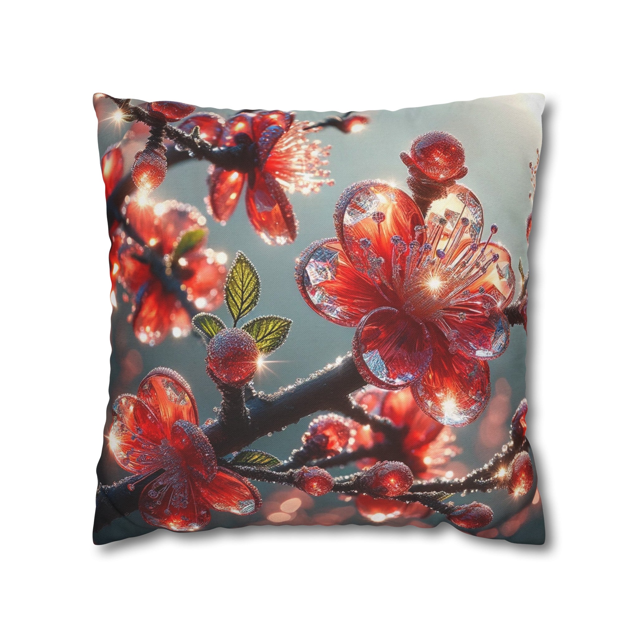 Red diamond flowers (1) - Polyester Square Pillowcase