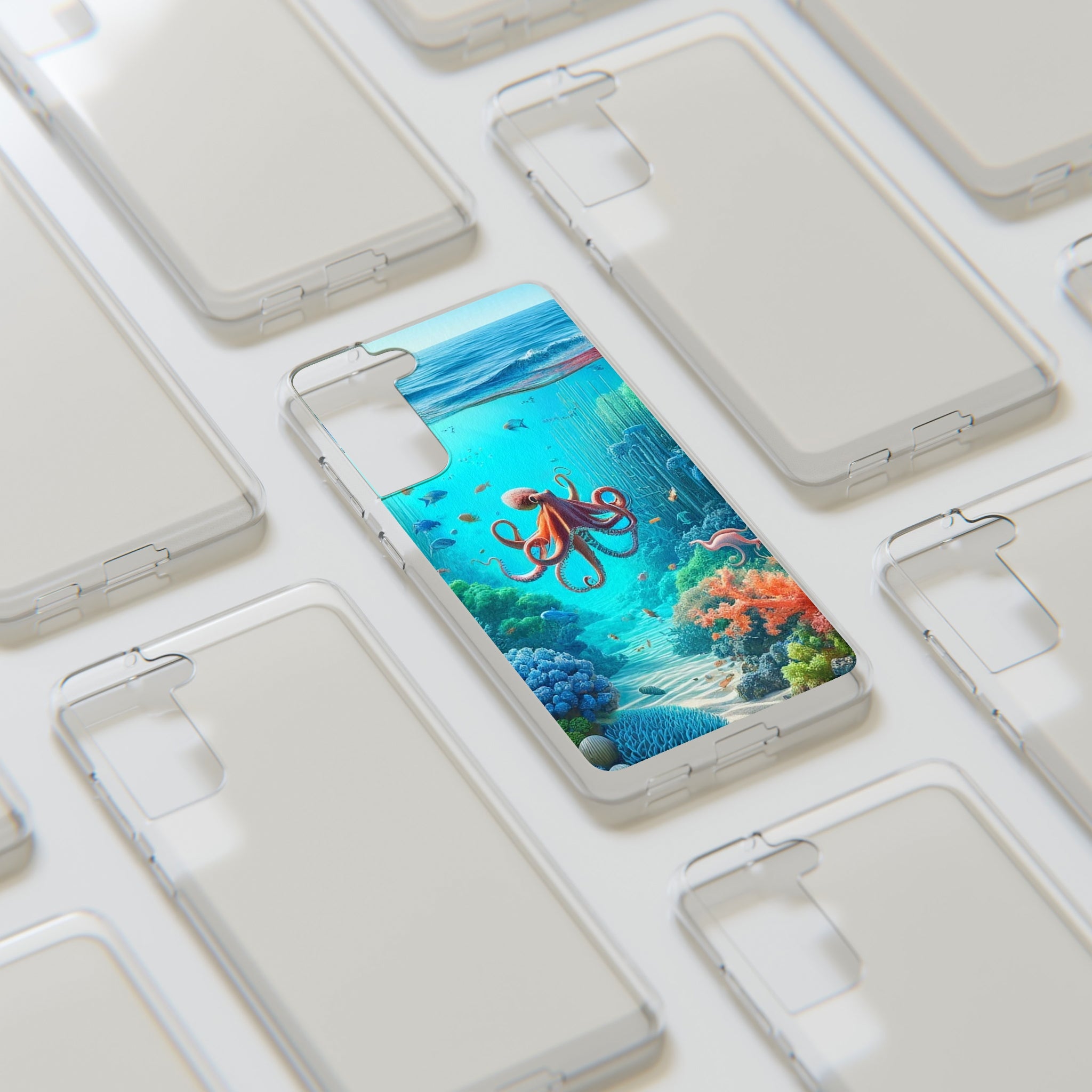 Octopus in turquoise water - Soft Phone Case