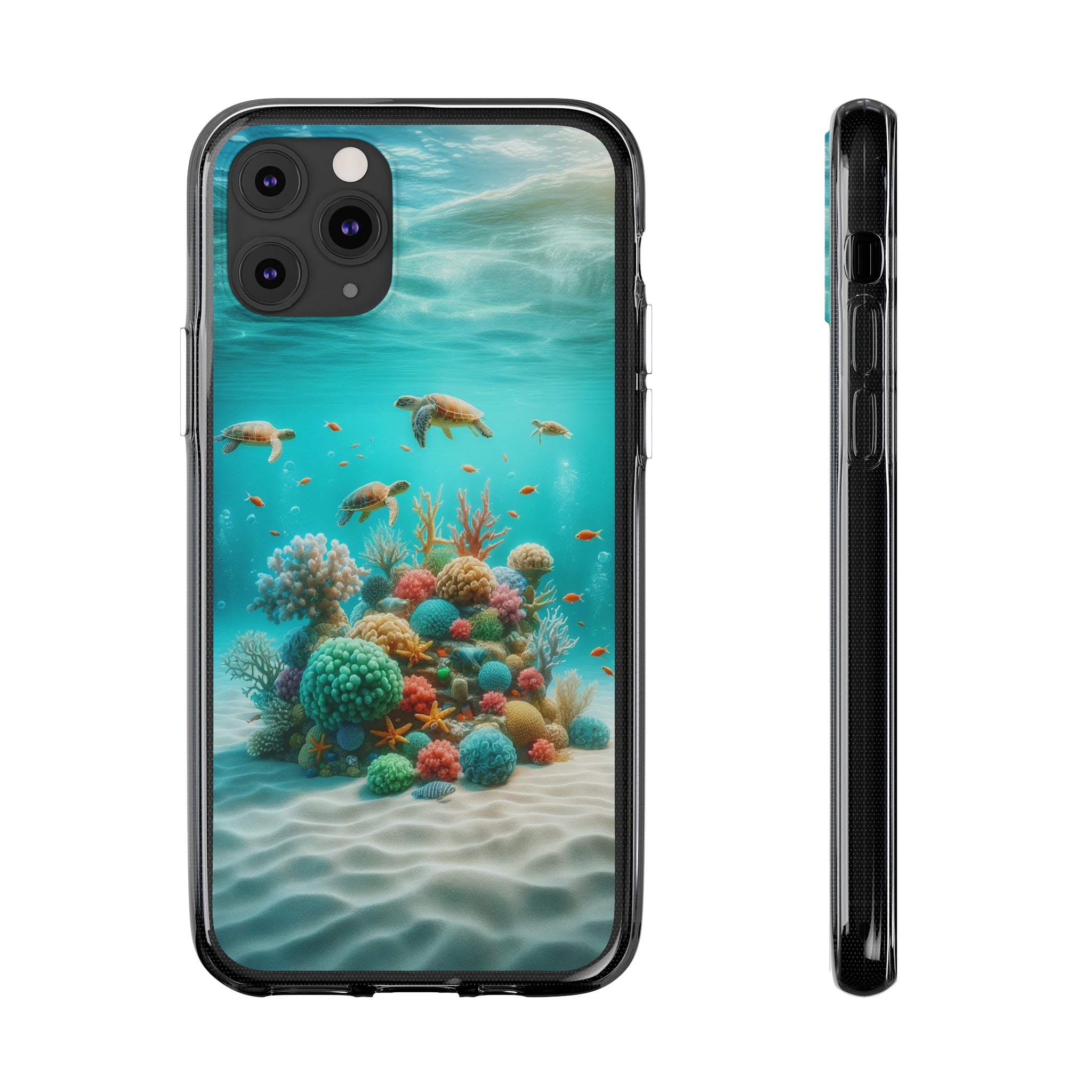 Turtles on coral reef - Soft Phone Case