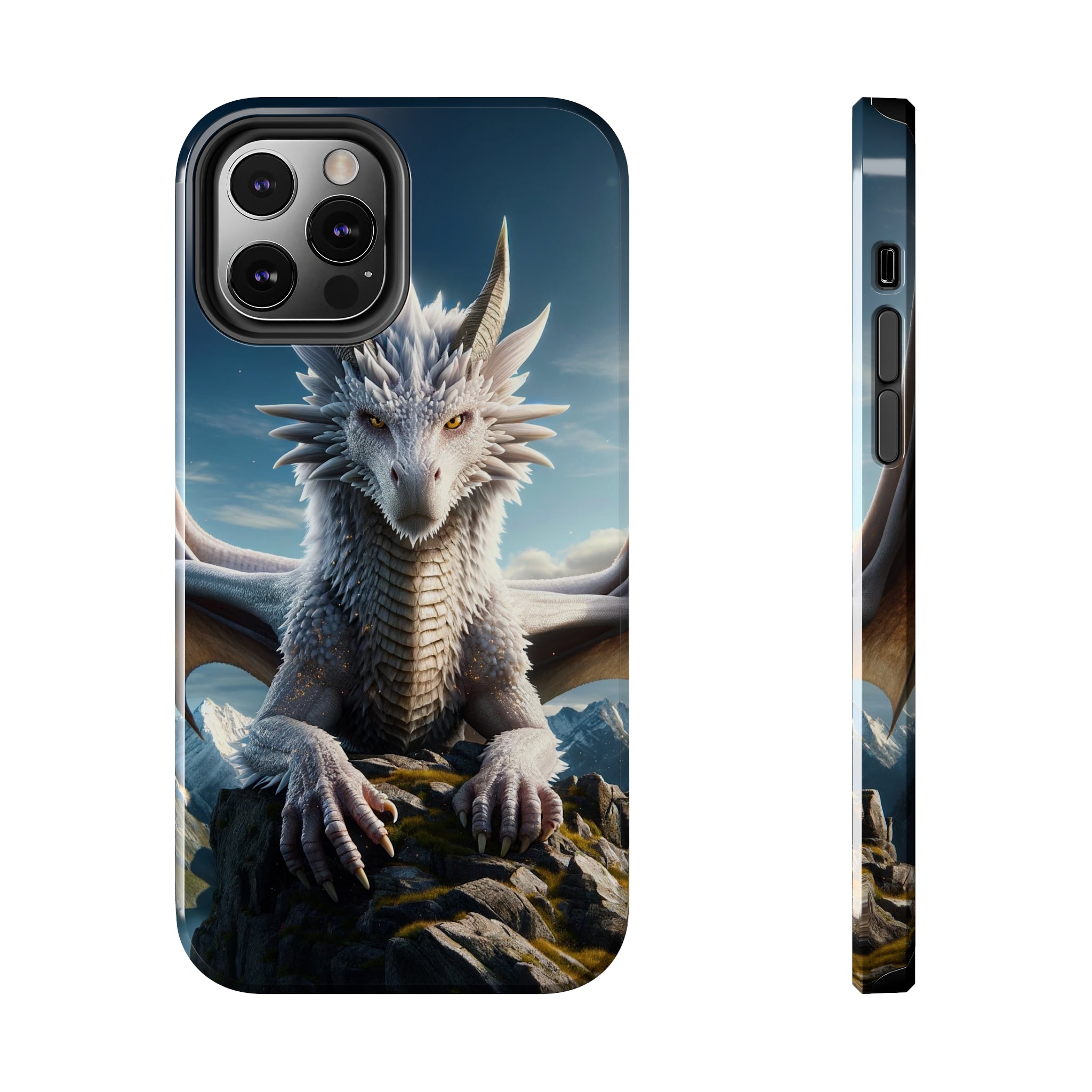 White dragon on a rock - Tough Phone Case