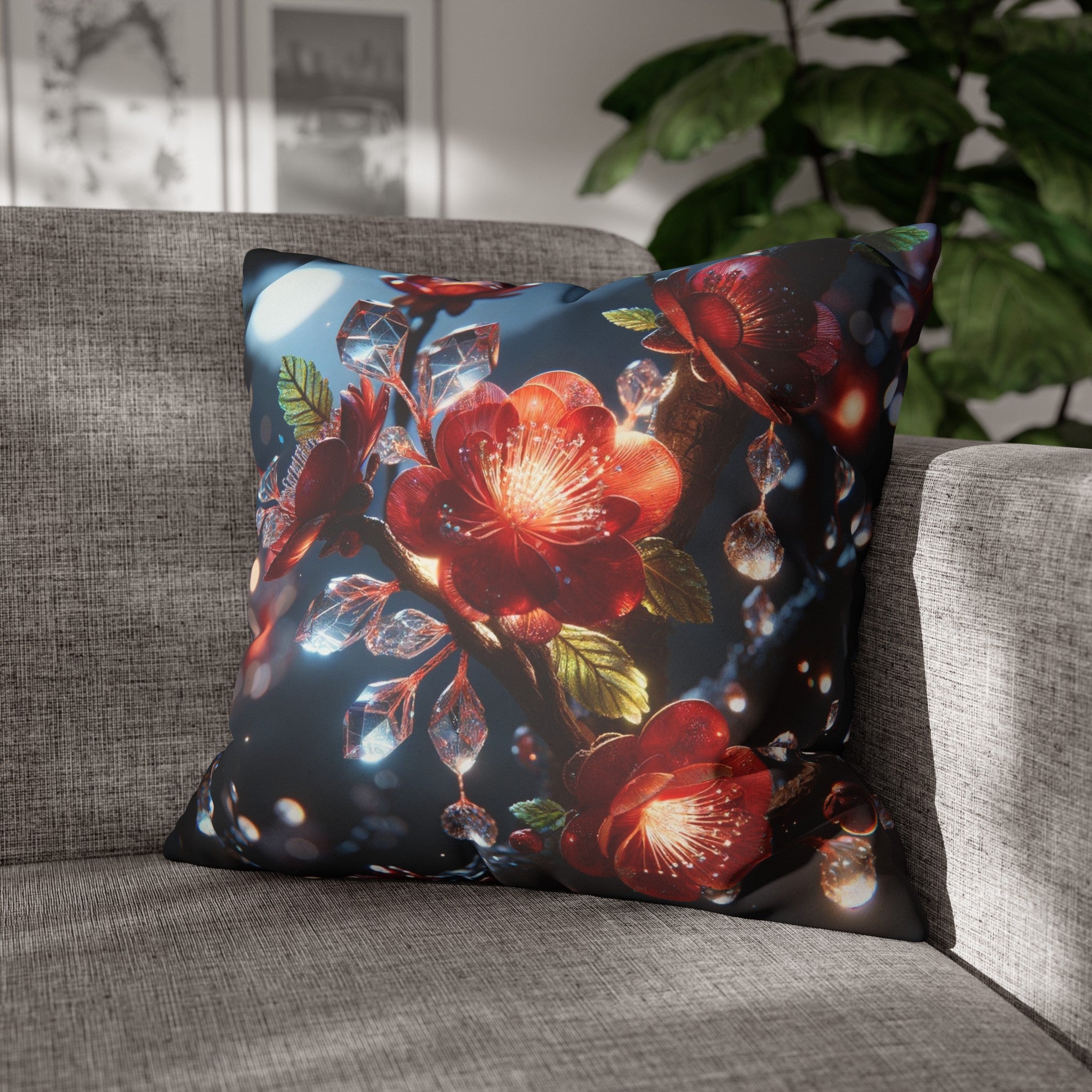 Red diamond flowers (5) - Suede Square Pillowcase