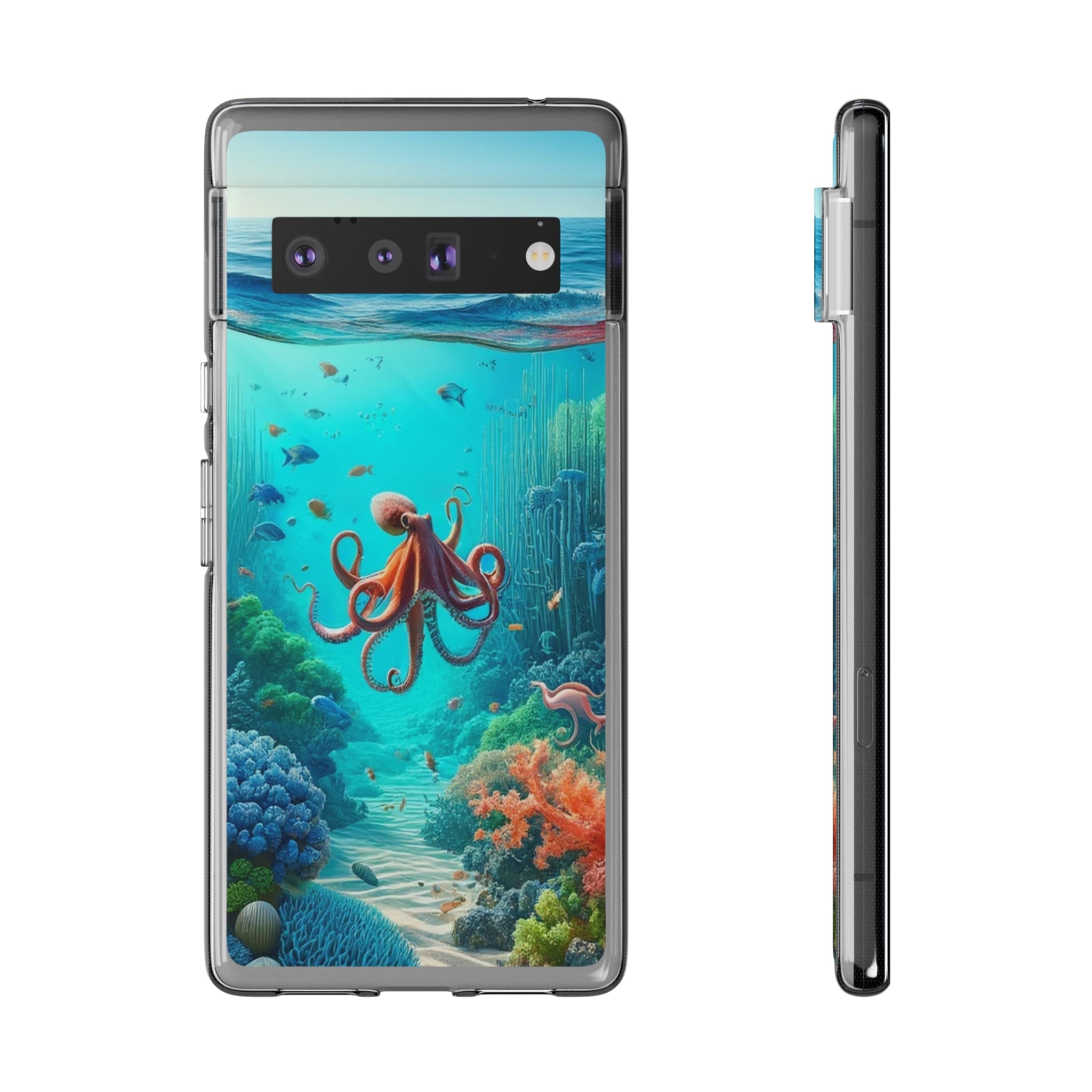 Octopus in turquoise water - Soft Phone Case