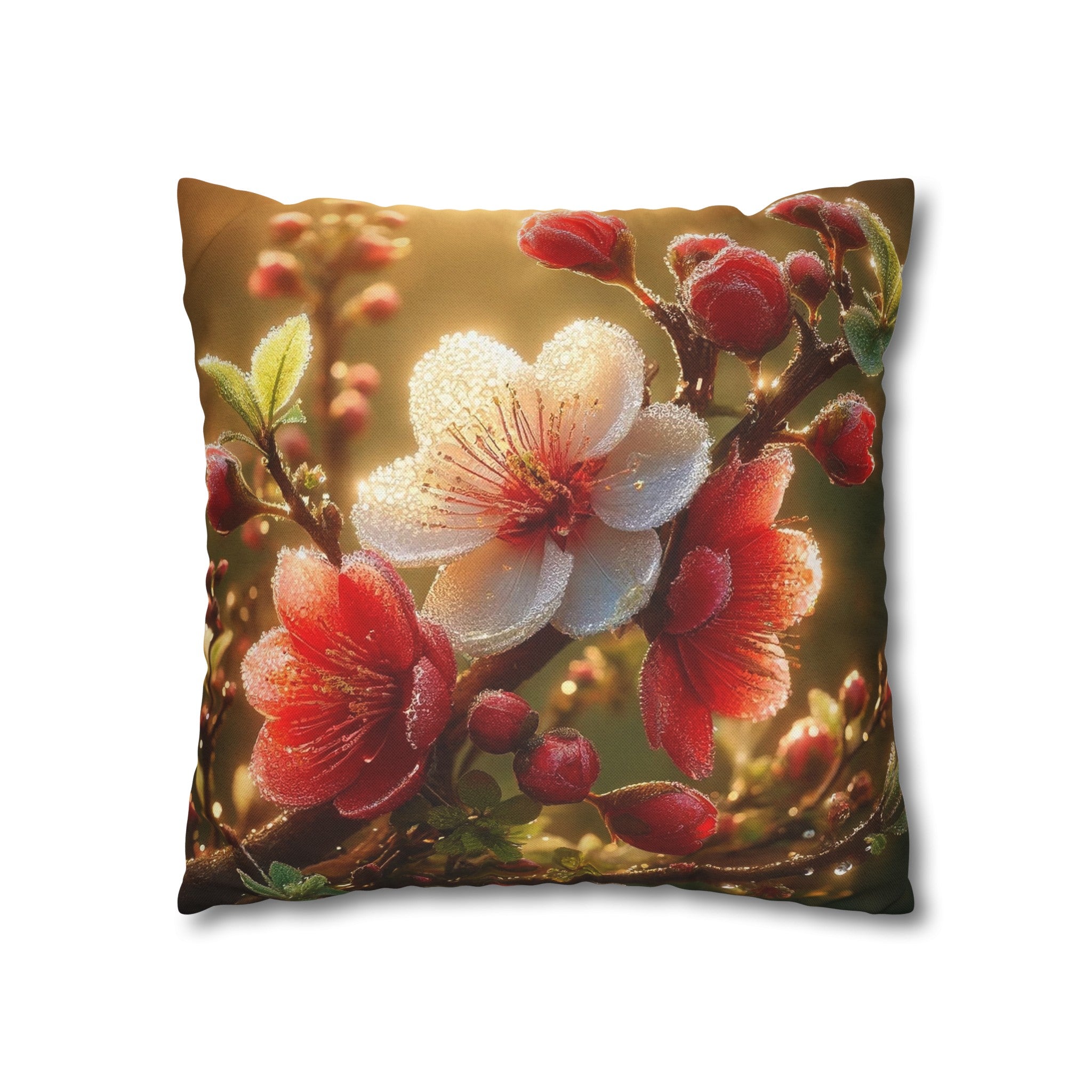 Red diamond flowers (4) - Polyester Square Pillowcase