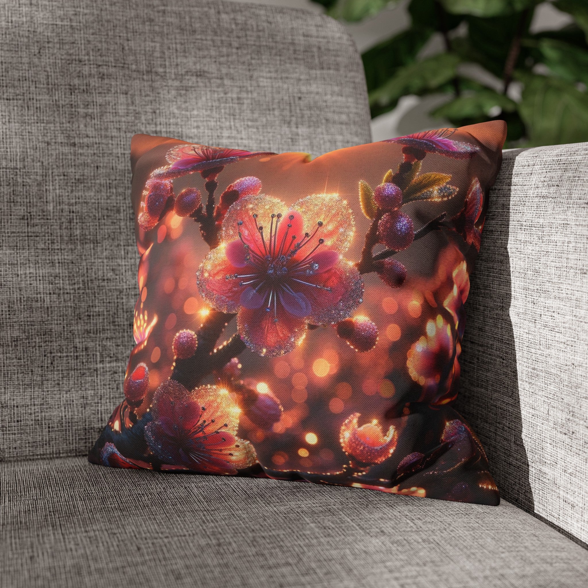 Pink diamond flowers (3) - Polyester Square Pillowcase