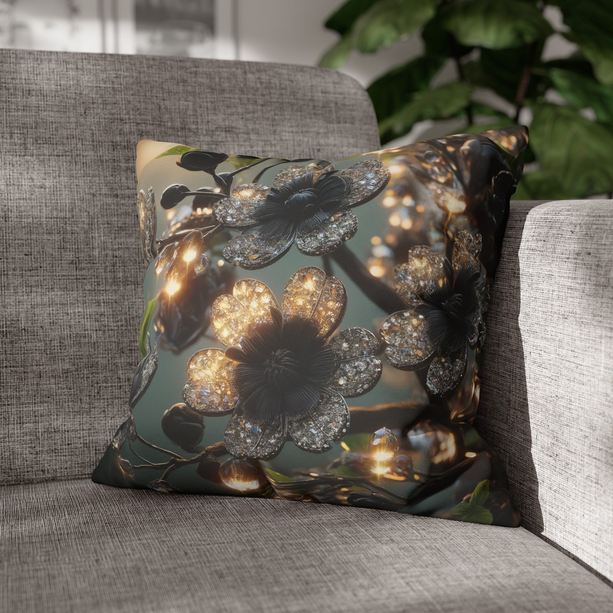 Black diamond flowers (1) - Suede Square Pillowcase