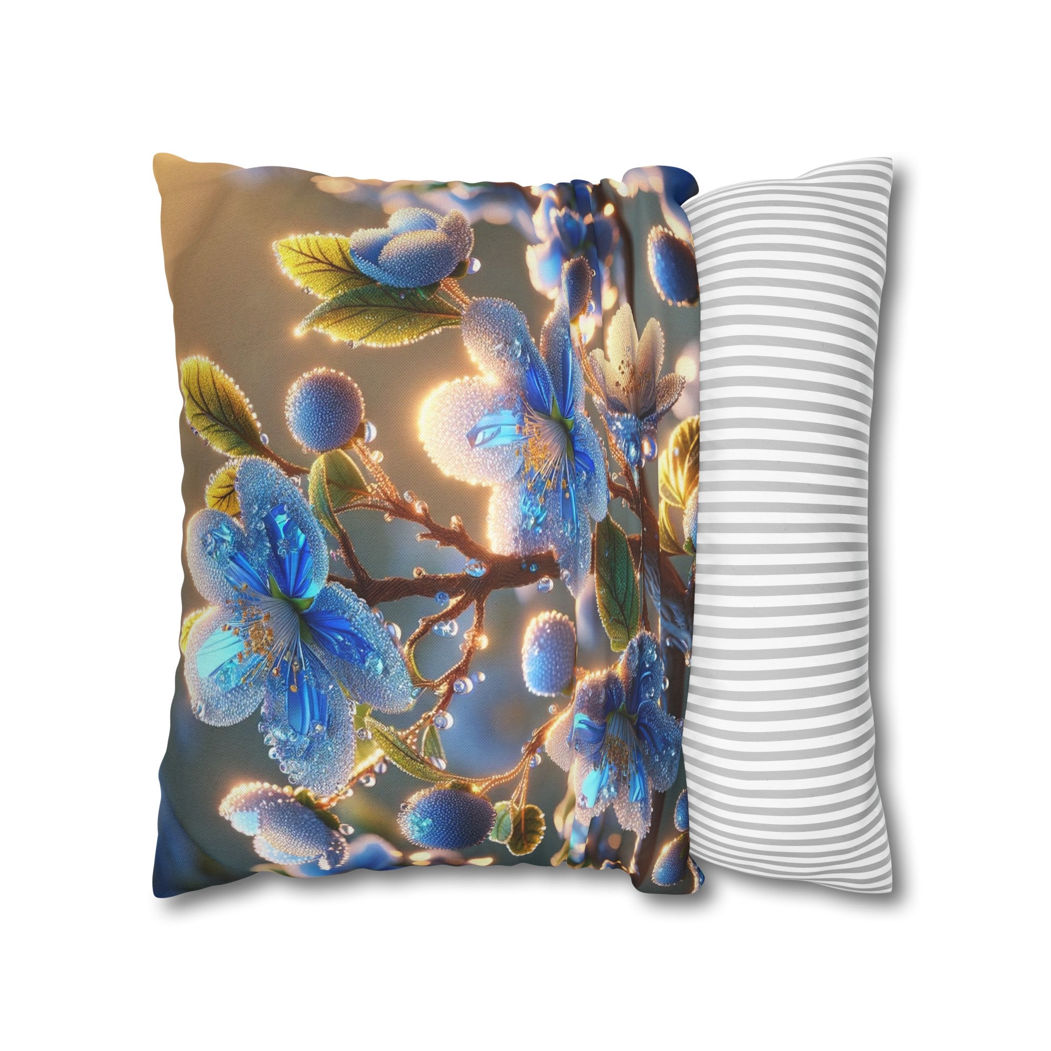 Blue, diamond flowers (2) - Polyester Square Pillowcase