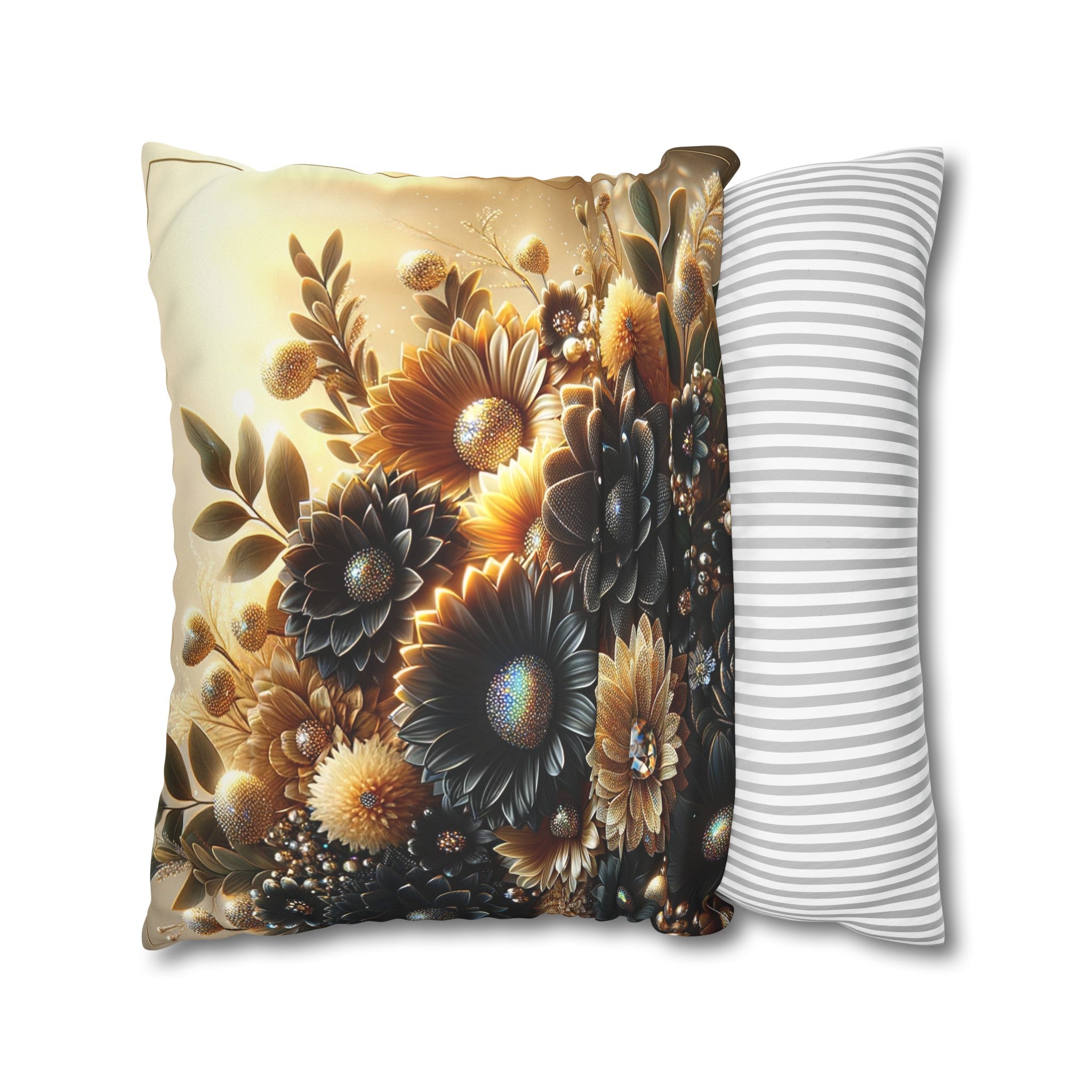 Black and golden Bouquet (2) - Suede Square Pillowcase