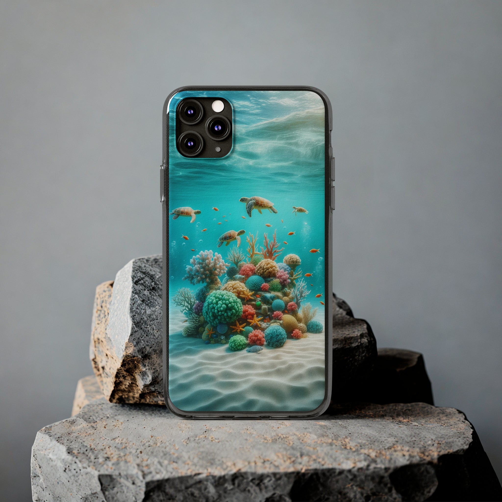 Turtles on coral reef - Soft Phone Case