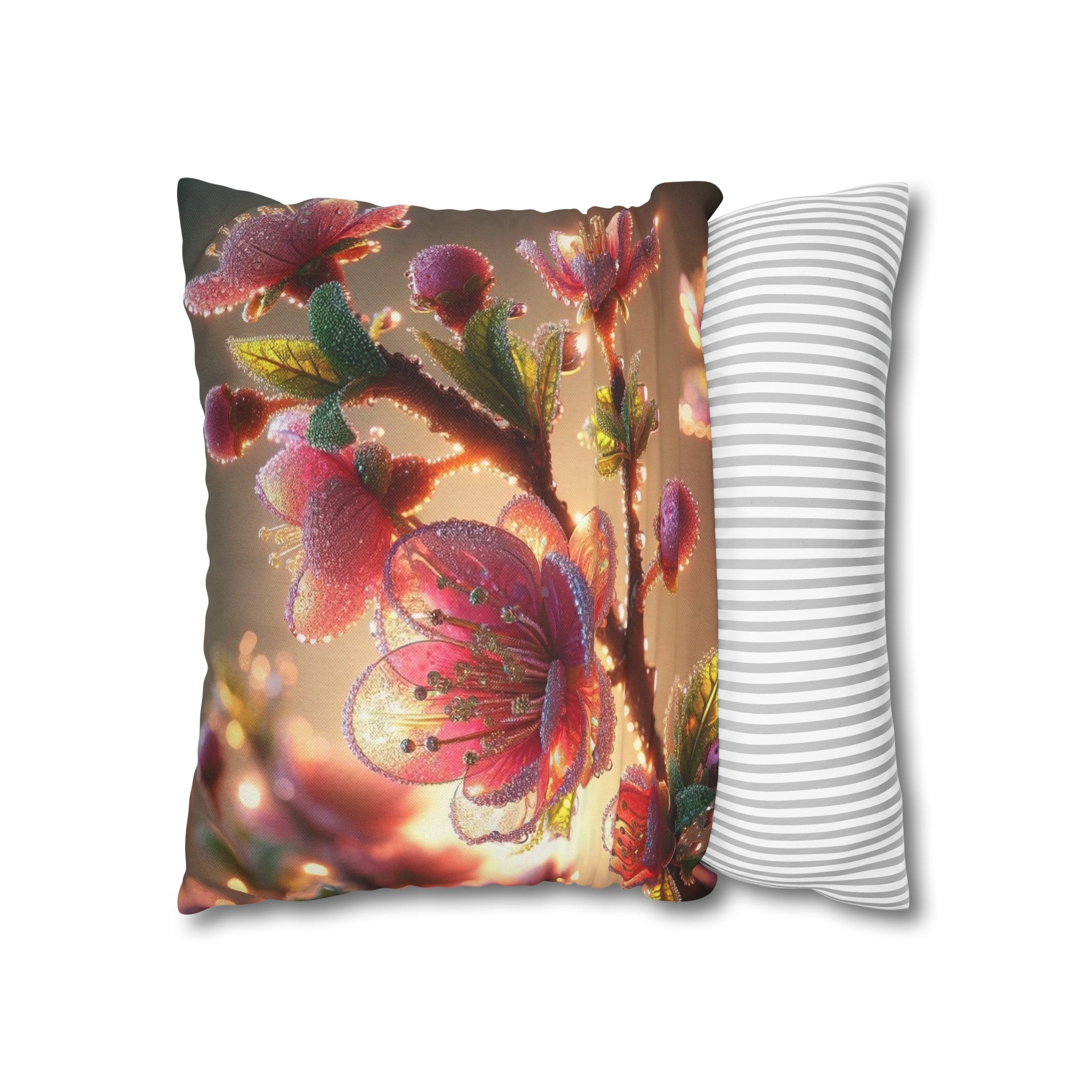 Pink diamond flowers (1) - Polyester Square Pillowcase