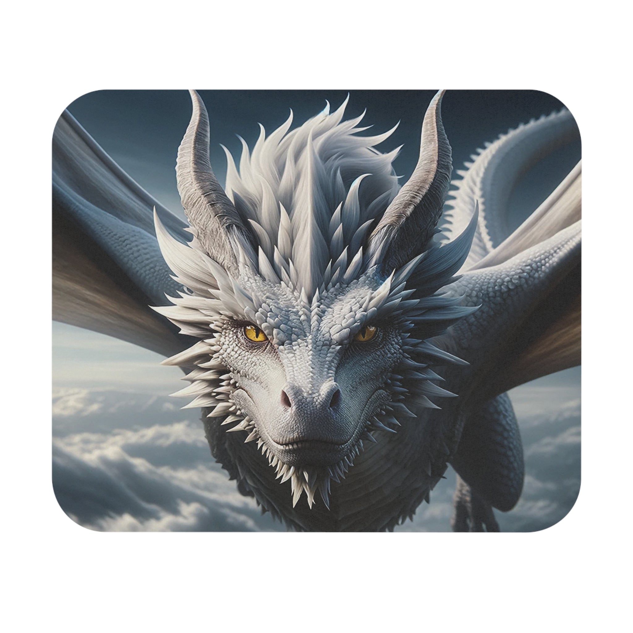 White dragon flying - Mouse Pad (Rectangle)