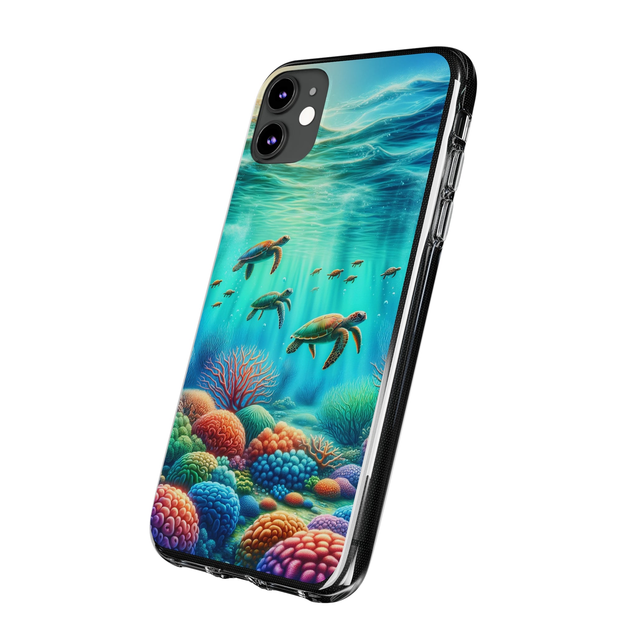 Turtles and coral reef - Soft Phone Case