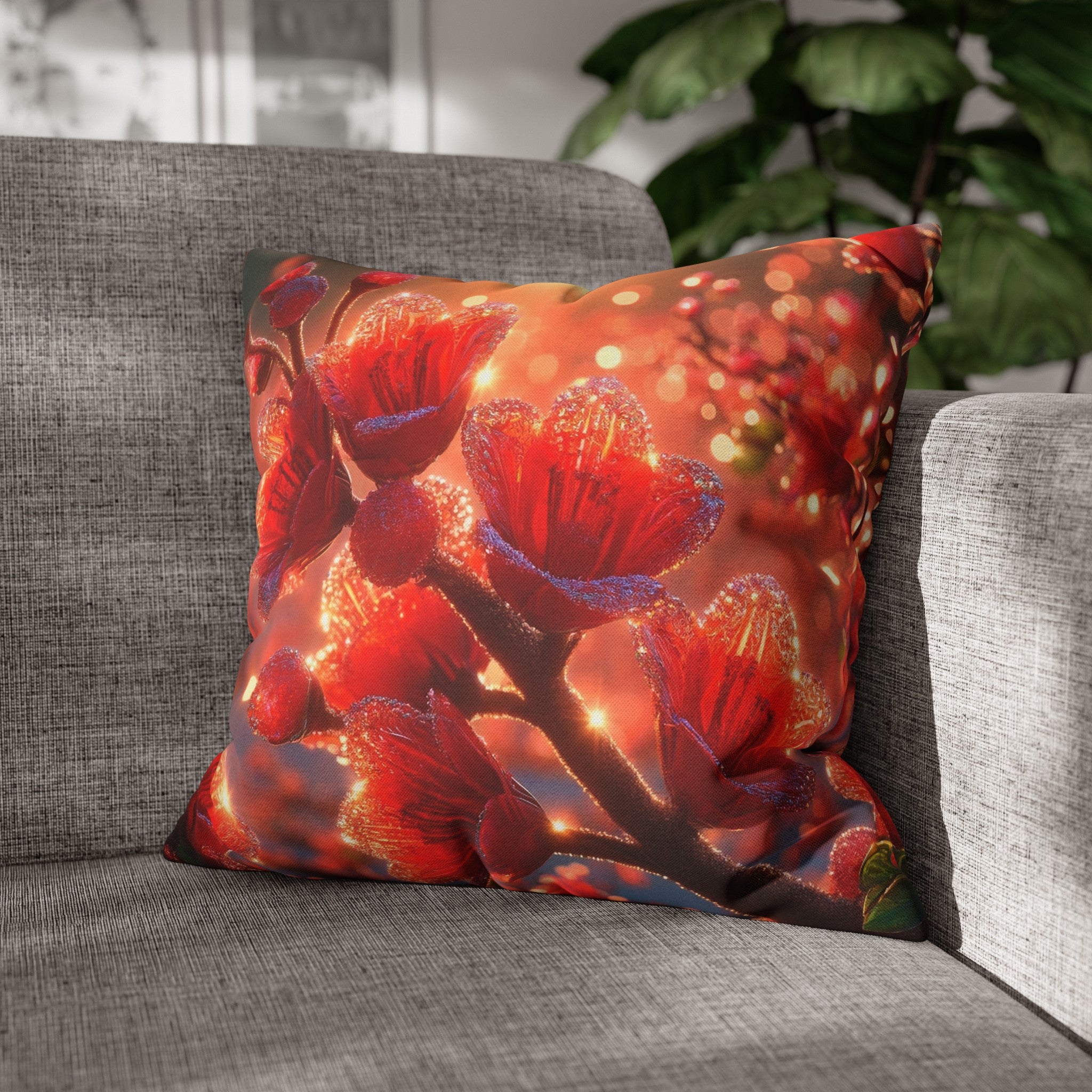 Red shiny flowers (1)  - Polyester Square Pillowcase