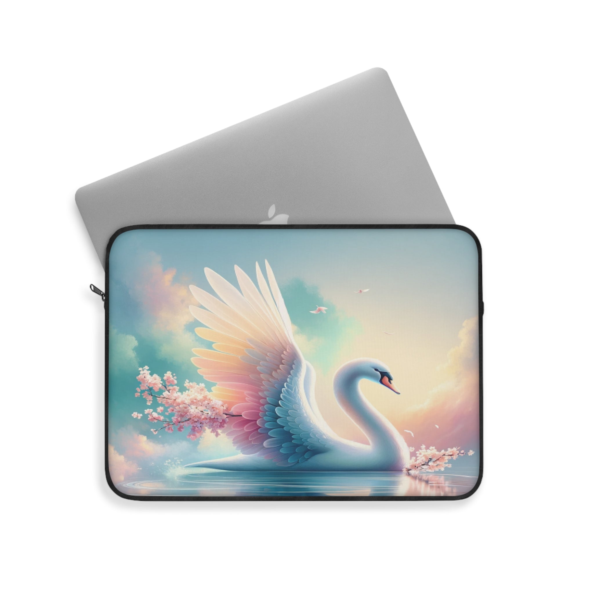 Beautiful Swan with pink flowers - Laptop Sleeve